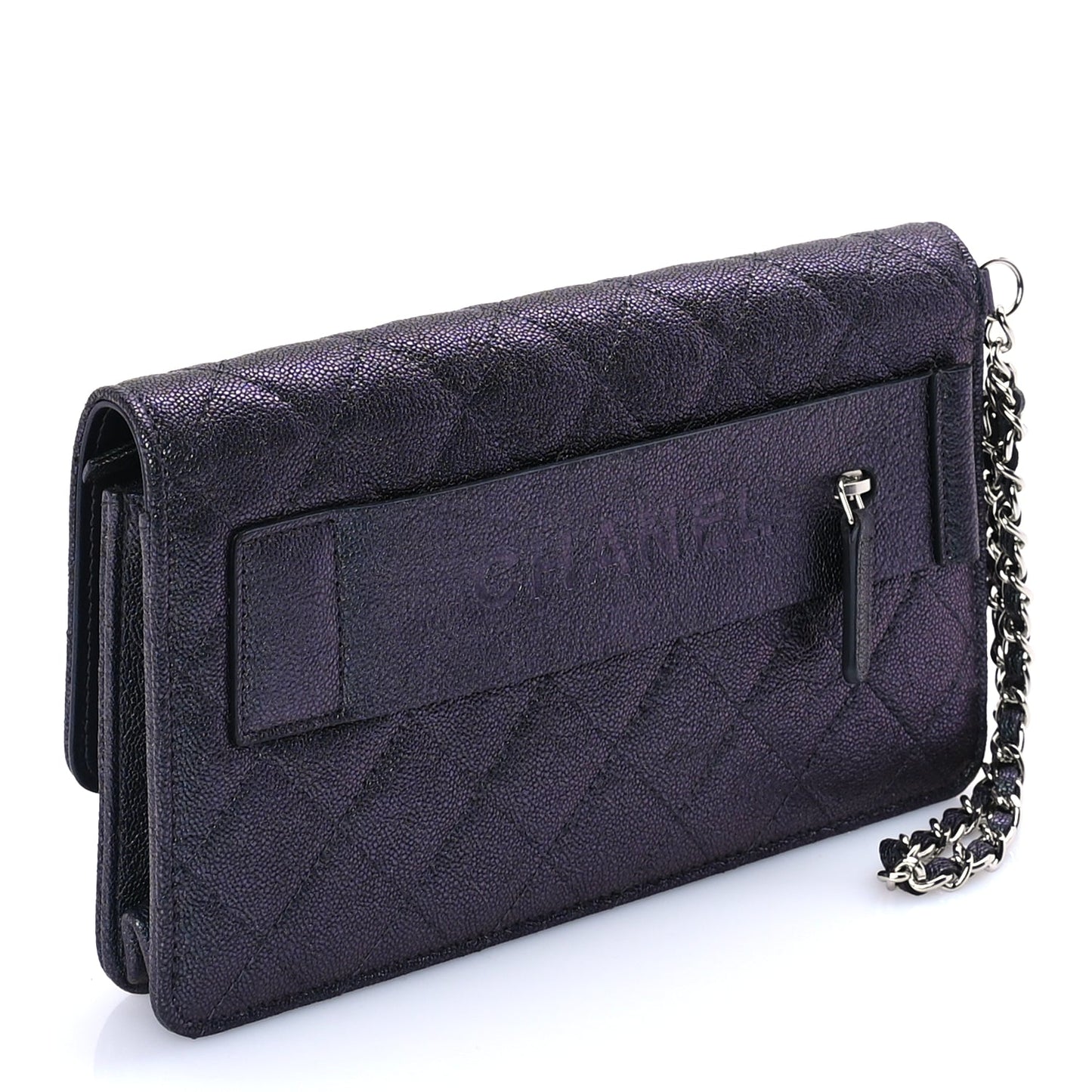 Chanel Iridescent Caviar Quilted Classic Pouch Clutch  Black