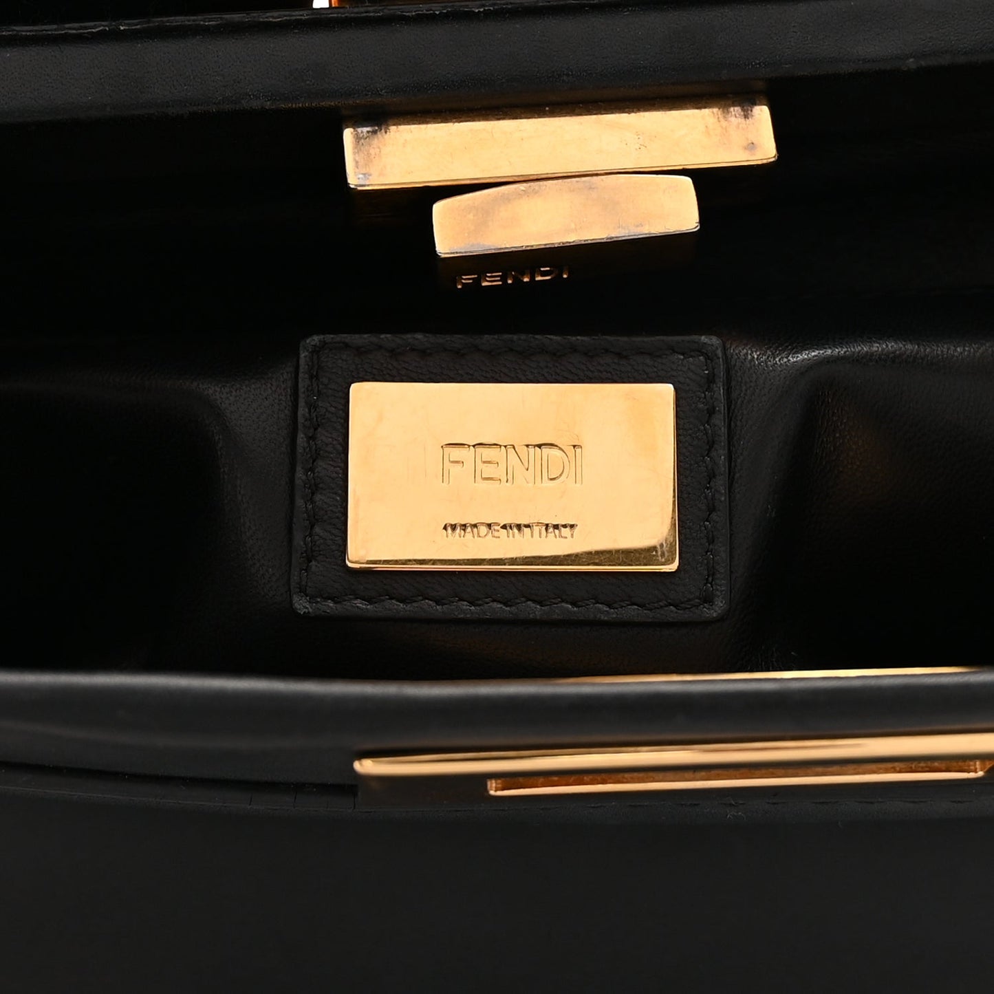 Fendi Vitello Seta Shiny Nappa Medium Peekaboo Iconic Satchel Black