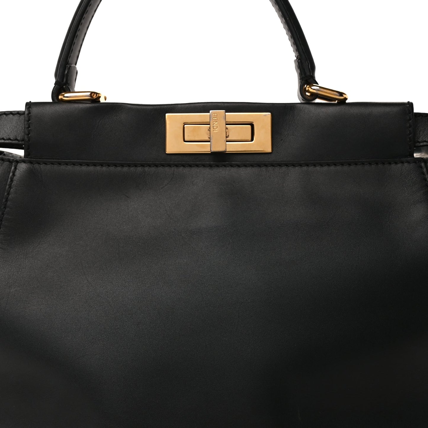 Fendi Vitello Seta Shiny Nappa Medium Peekaboo Iconic Satchel Black