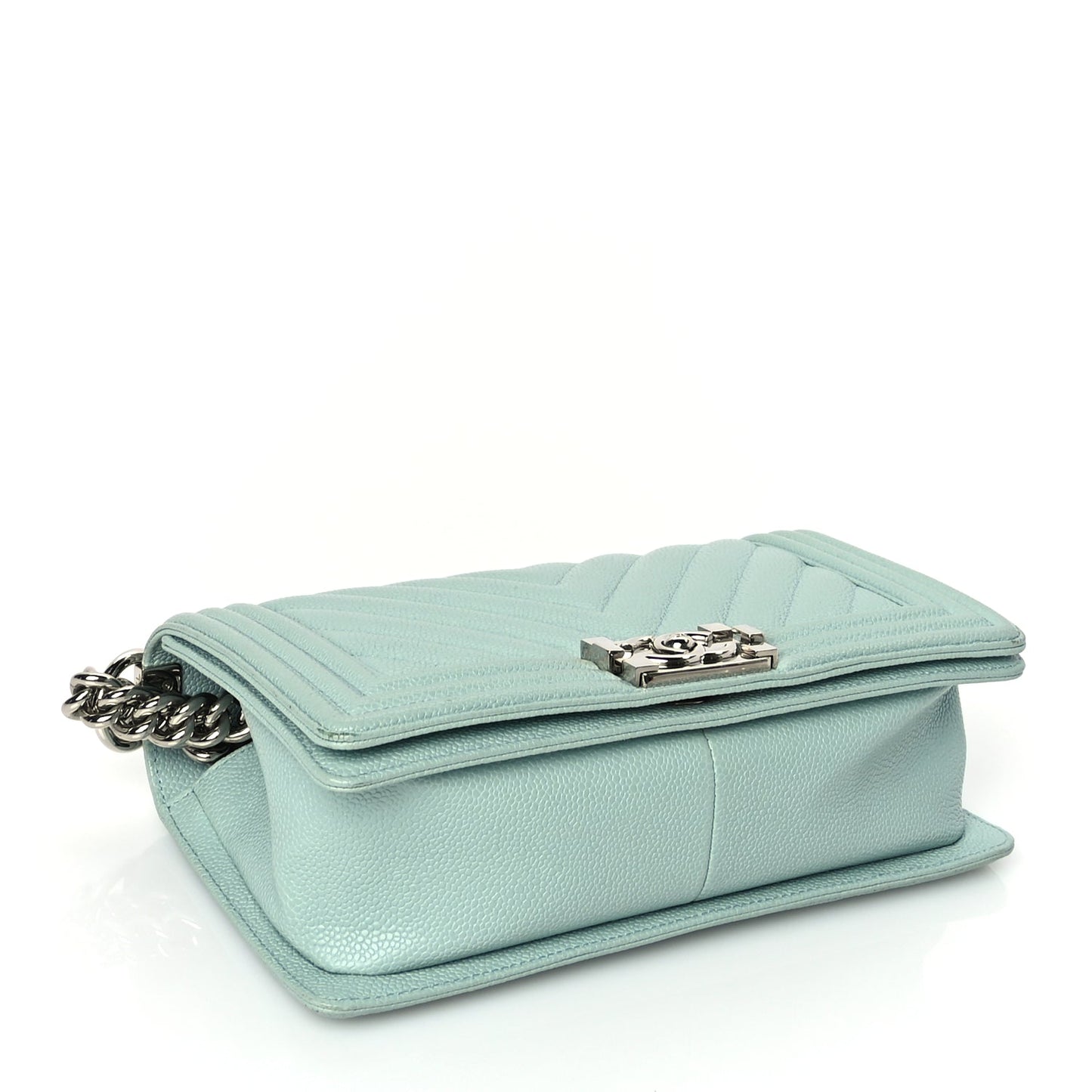 Chanel Caviar Chevron Quilted Medium Boy Flap  Light Blue