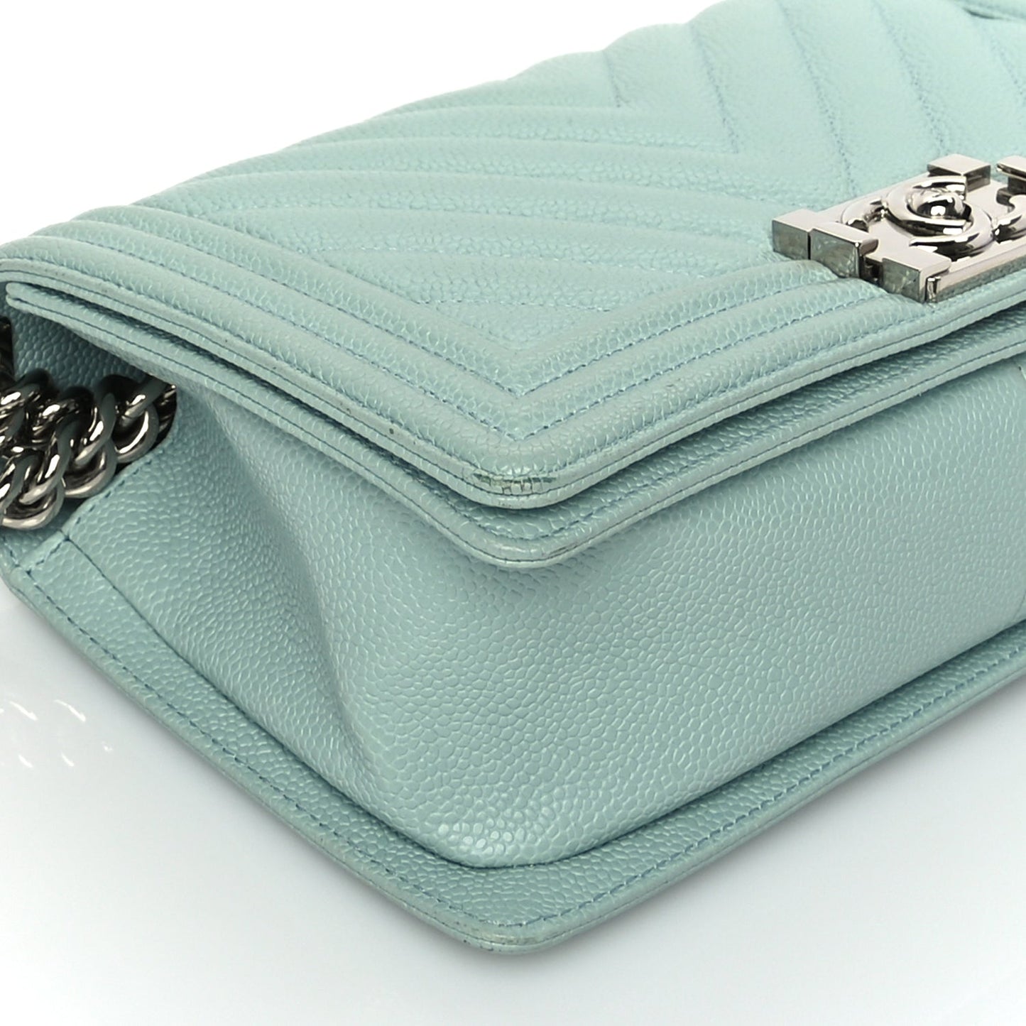 Chanel Caviar Chevron Quilted Medium Boy Flap  Light Blue