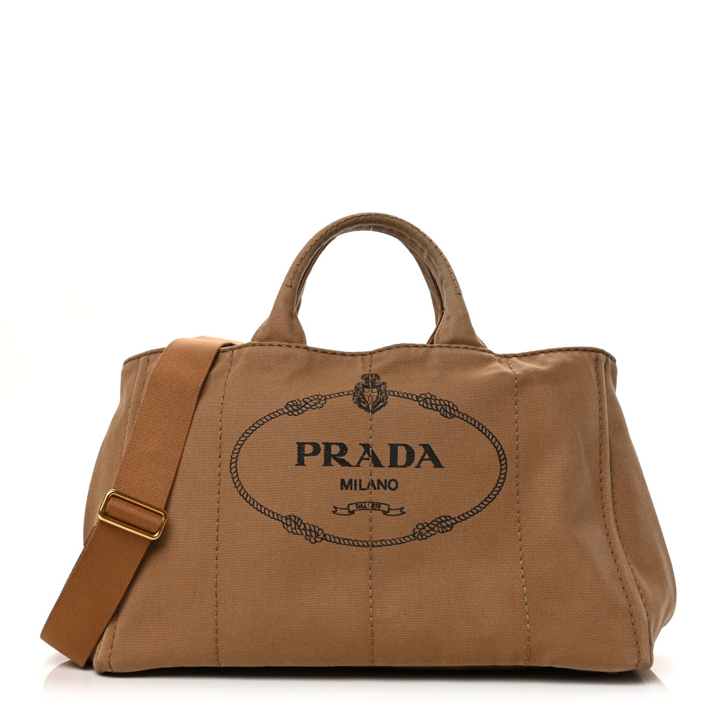 Prada Canapa Large Logo Tote Tabacco