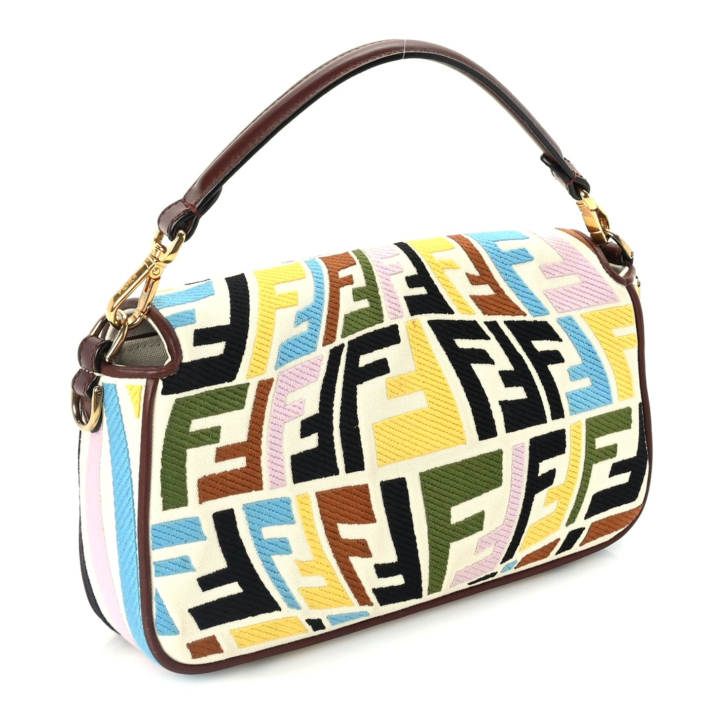 Fendi X SARA COLEMAN Canvas Vitello King Seta FF Fish Eye Embroidered Baguette  Grezzo Multicolor Ghianda