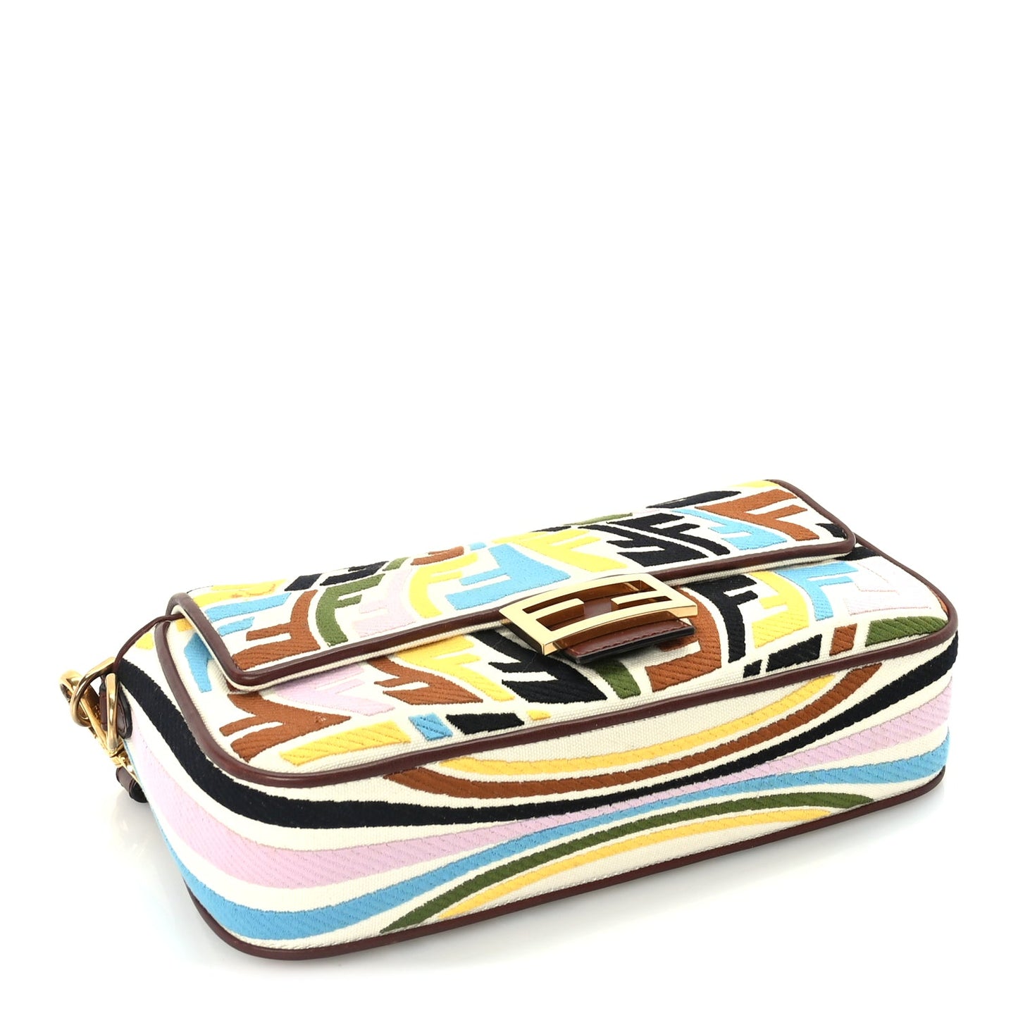 Fendi X SARA COLEMAN Canvas Vitello King Seta FF Fish Eye Embroidered Baguette  Grezzo Multicolor Ghianda