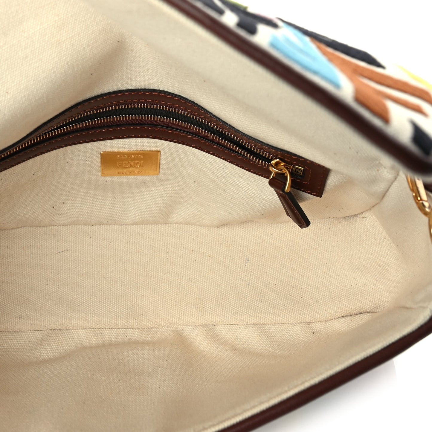 Fendi X SARA COLEMAN Canvas Vitello King Seta FF Fish Eye Embroidered Baguette  Grezzo Multicolor Ghianda