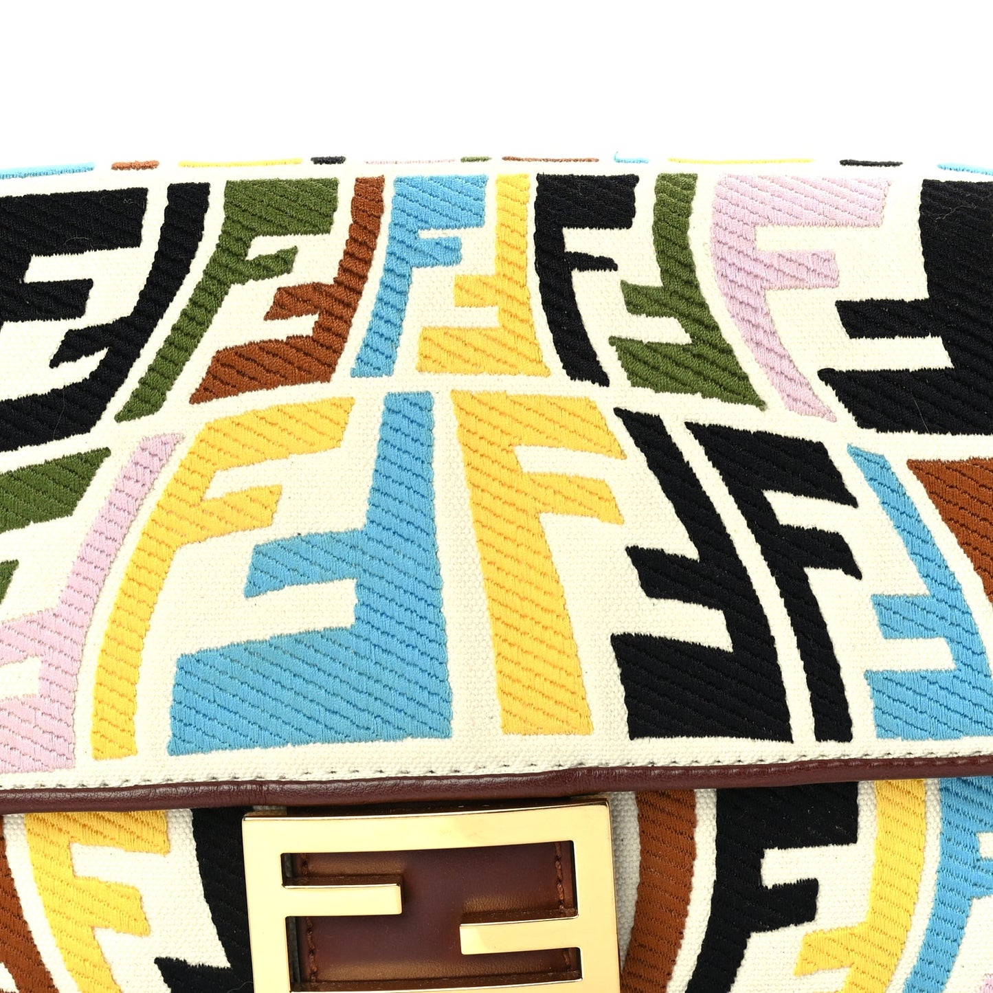 Fendi X SARA COLEMAN Canvas Vitello King Seta FF Fish Eye Embroidered Baguette  Grezzo Multicolor Ghianda