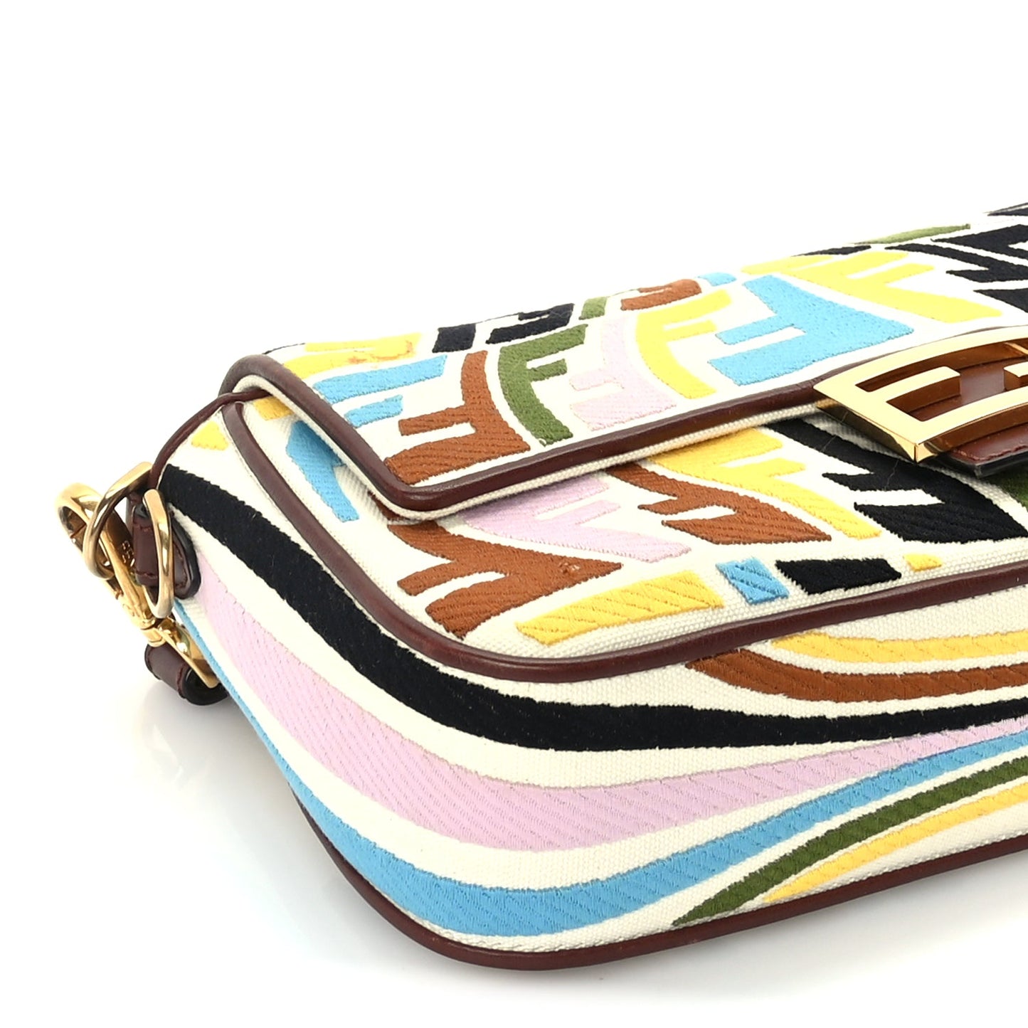 Fendi X SARA COLEMAN Canvas Vitello King Seta FF Fish Eye Embroidered Baguette  Grezzo Multicolor Ghianda