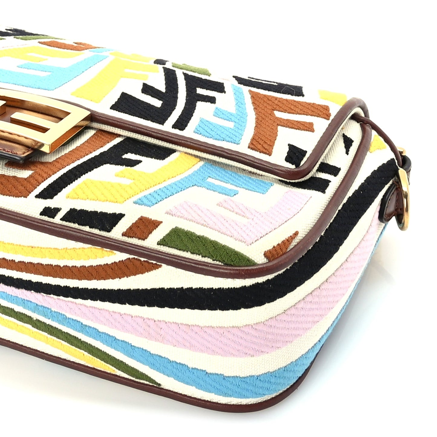 Fendi X SARA COLEMAN Canvas Vitello King Seta FF Fish Eye Embroidered Baguette  Grezzo Multicolor Ghianda