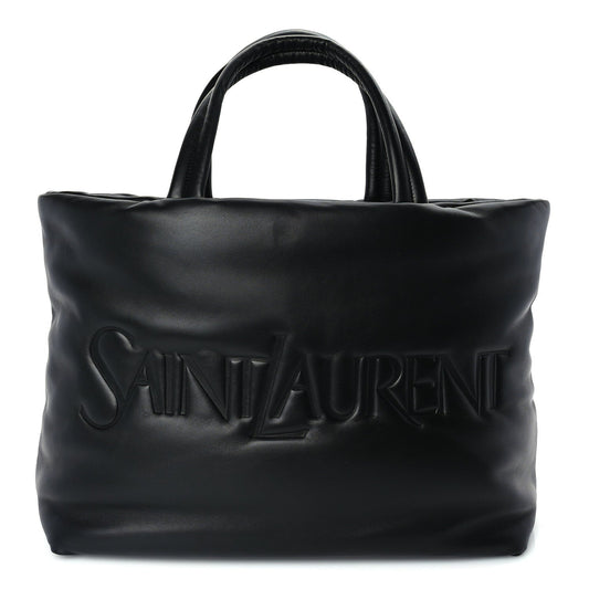 Saint Laurent Lambskin Wide Puffer Tote Black
