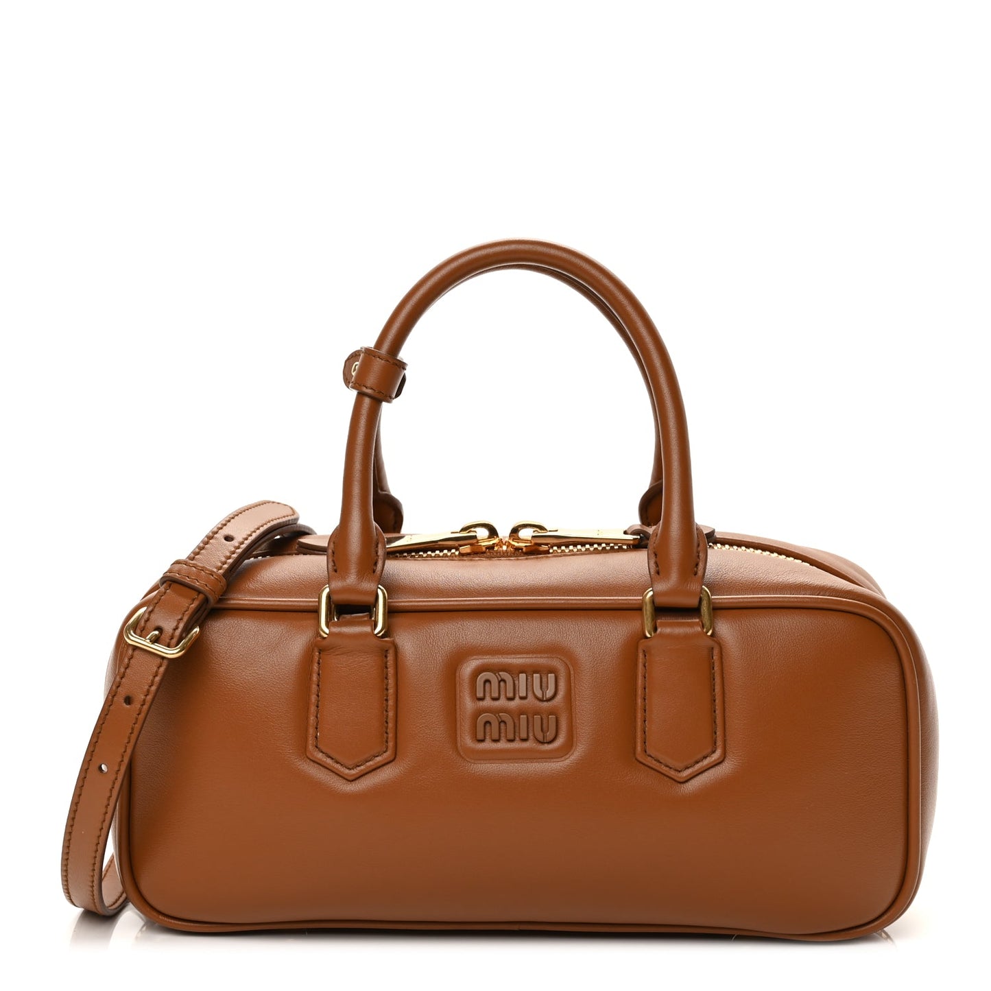 Miu Miu Calfskin Large Arcadie Top Handle Bag Cognac Cognac