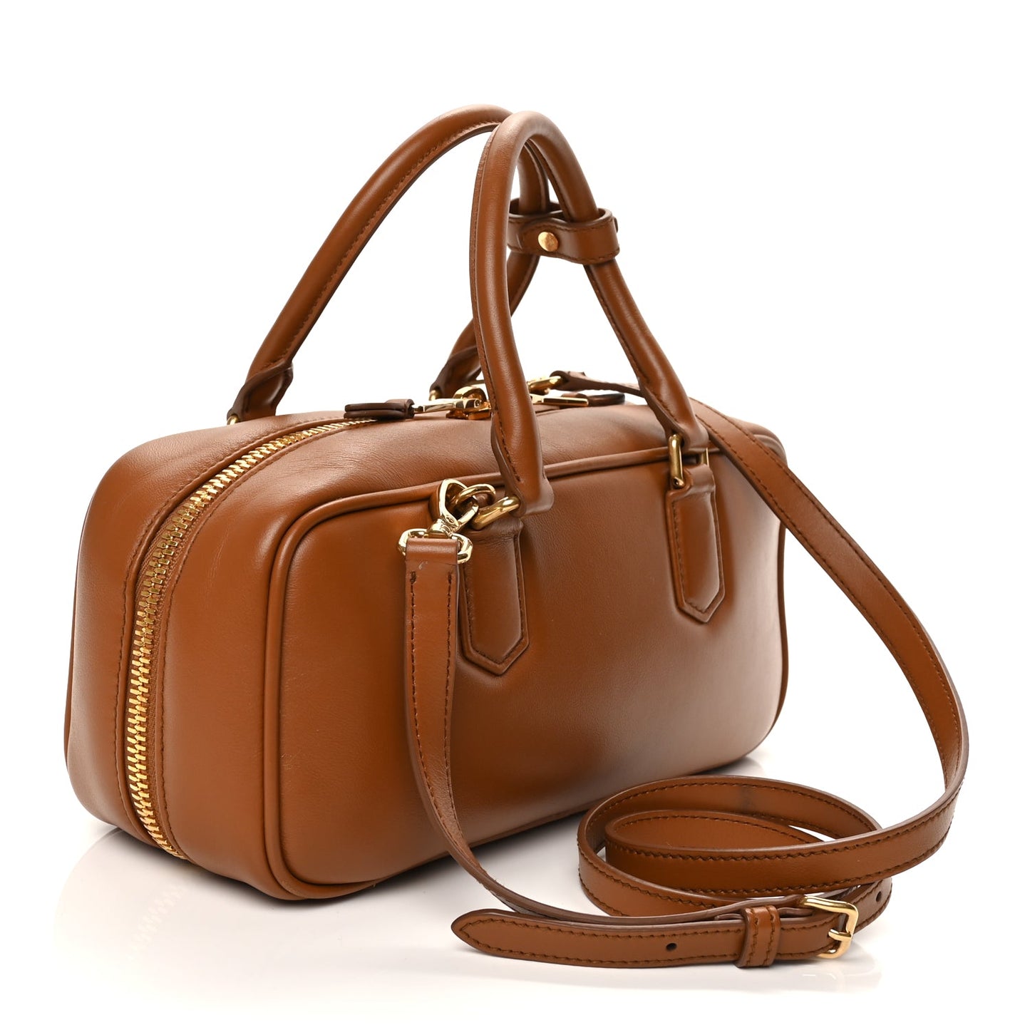 Miu Miu Calfskin Large Arcadie Top Handle Bag Cognac Cognac