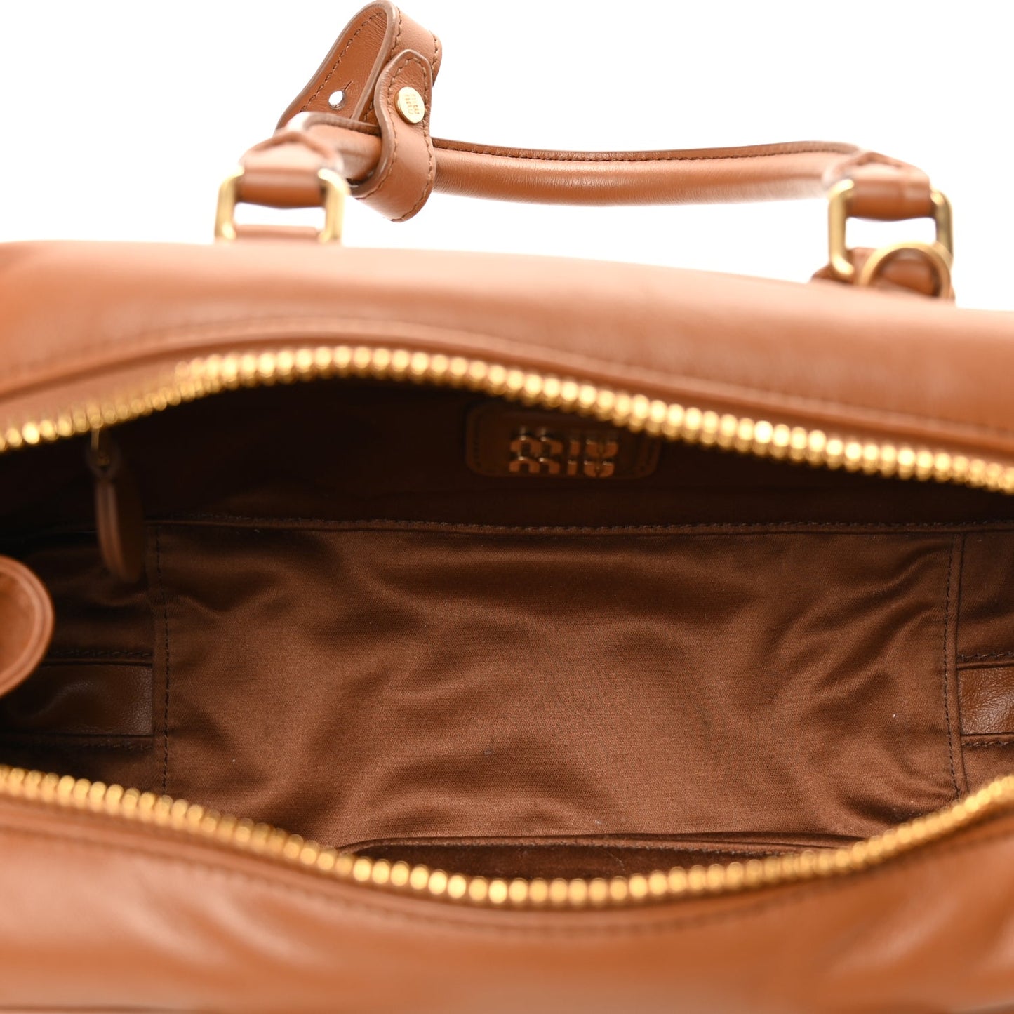 Miu Miu Calfskin Large Arcadie Top Handle Bag Cognac Cognac