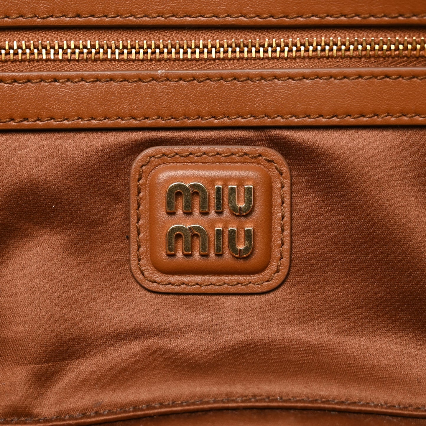 Miu Miu Calfskin Large Arcadie Top Handle Bag Cognac Cognac