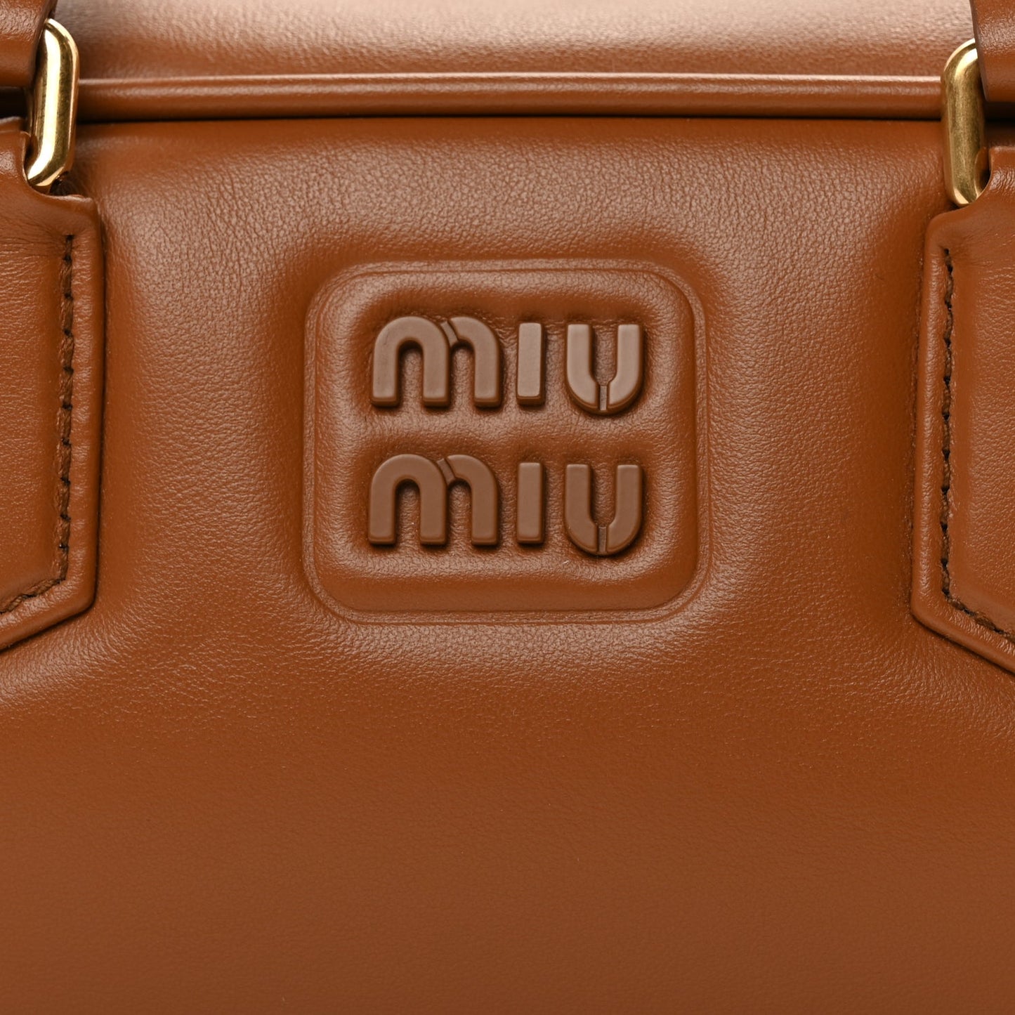 Miu Miu Calfskin Large Arcadie Top Handle Bag Cognac Cognac