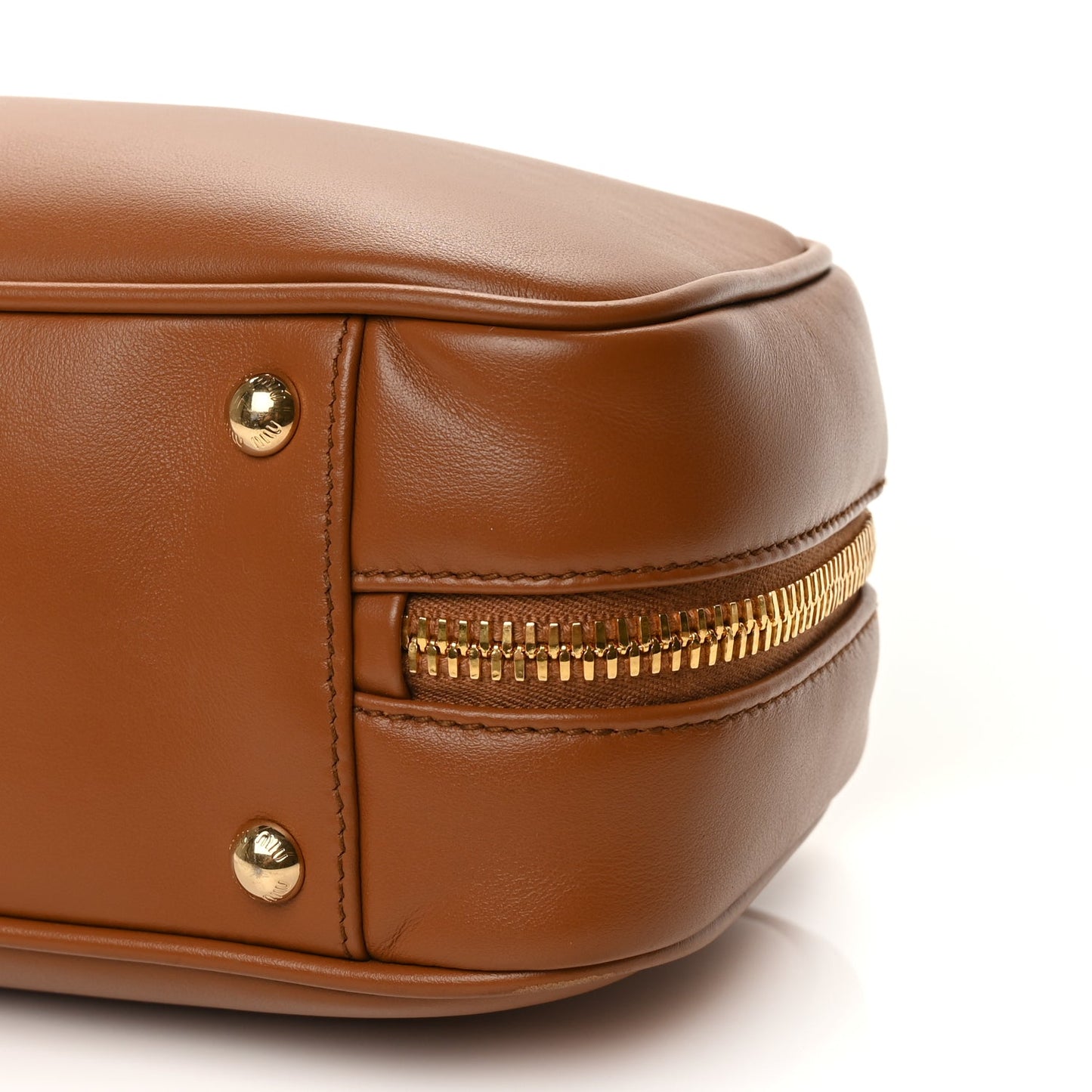 Miu Miu Calfskin Large Arcadie Top Handle Bag Cognac Cognac