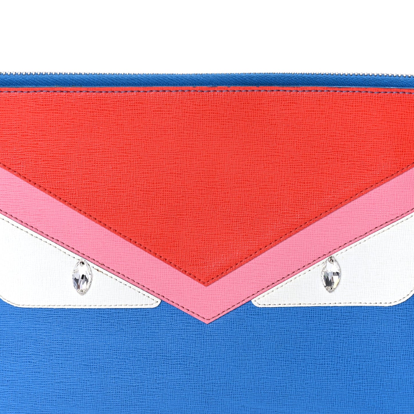 Fendi Vitello Elite Crystal Eye Monster Zip Pouch Royal Blue Papavero Multicolor