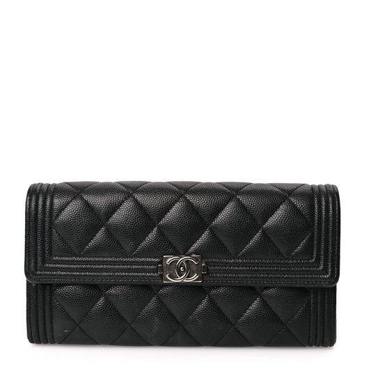 Chanel Caviar Quilted Long Boy Flap Wallet Black