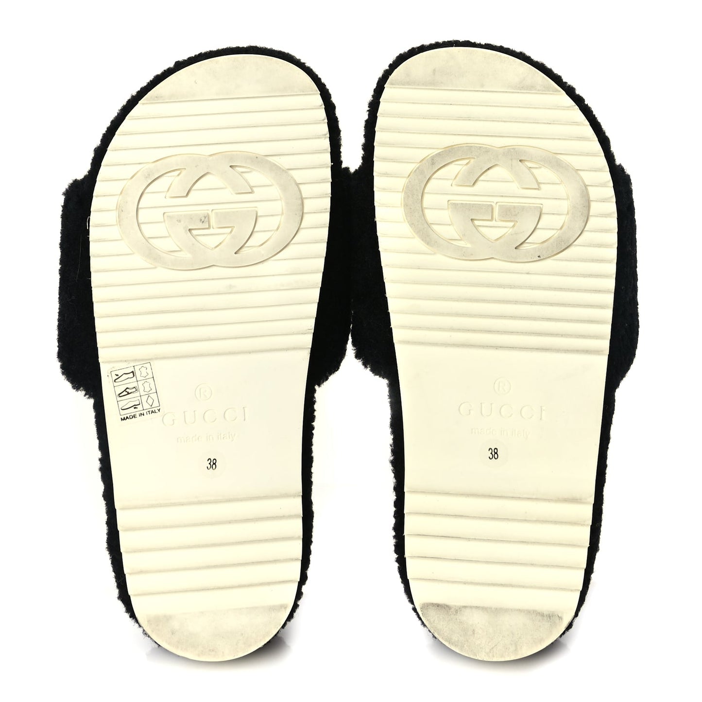 Gucci Merino Interlocking G Slide Sandals 38 Butterscotch Black