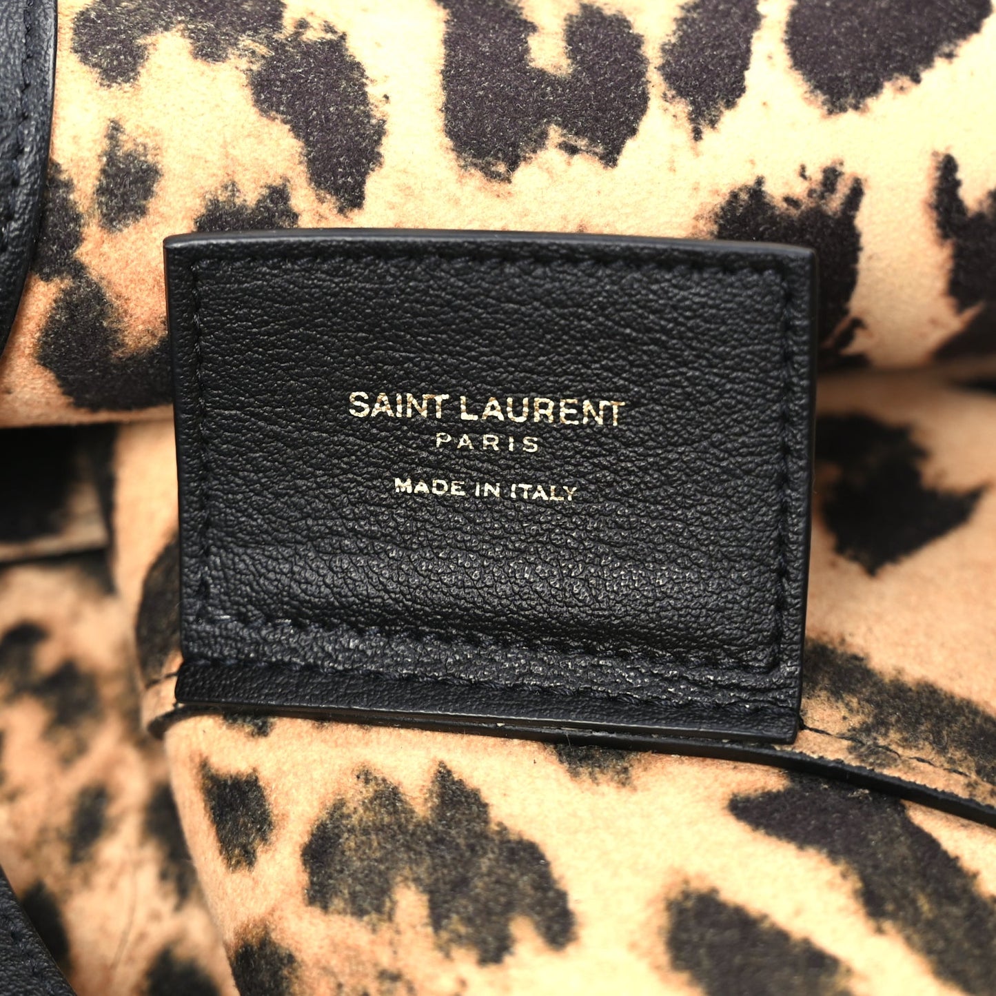 Saint Laurent Calfskin Large Leopard Print Shopping Tote Black