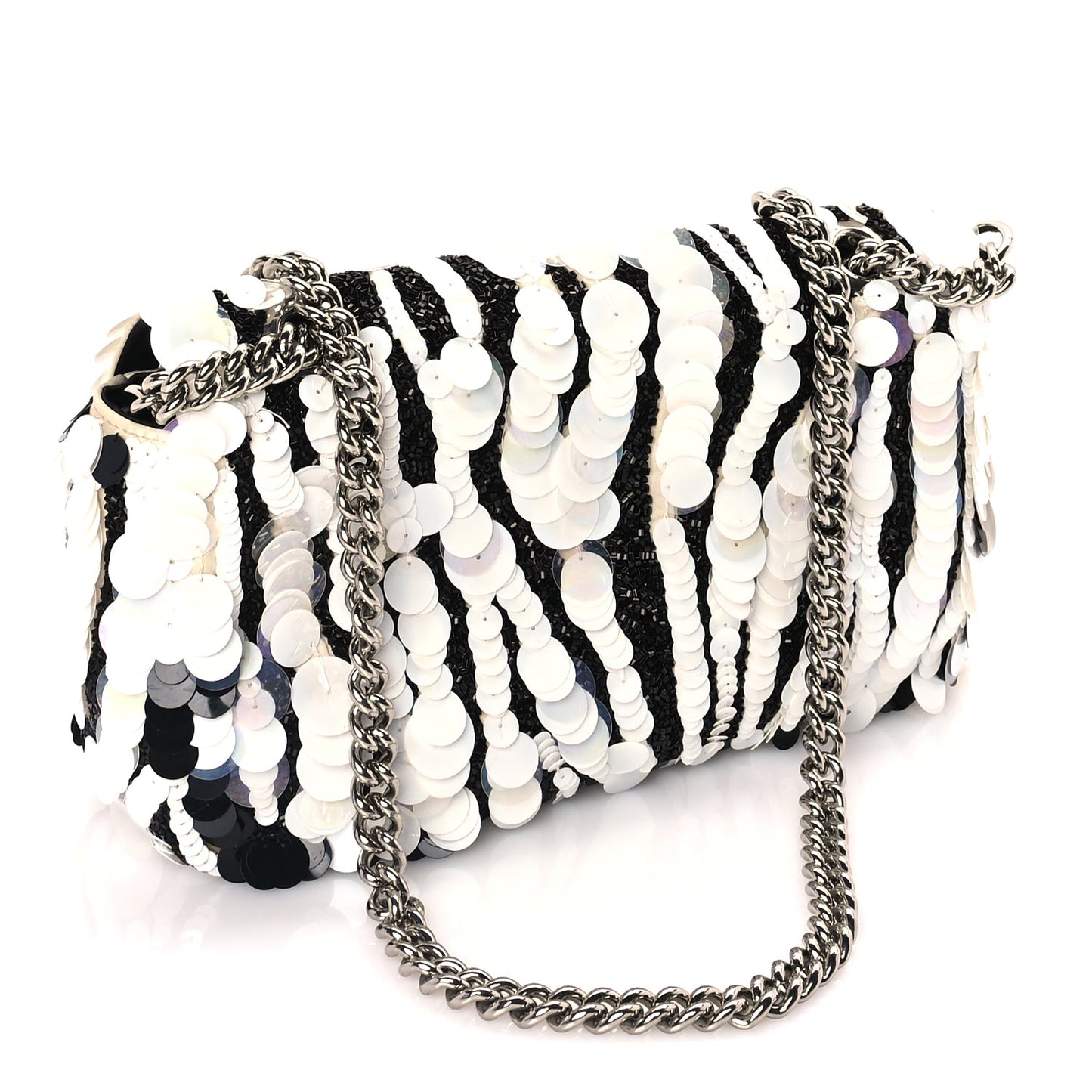 Gucci Satin Sequin Beaded Zebra Small GG Marmont Shoulder Bag  Black White