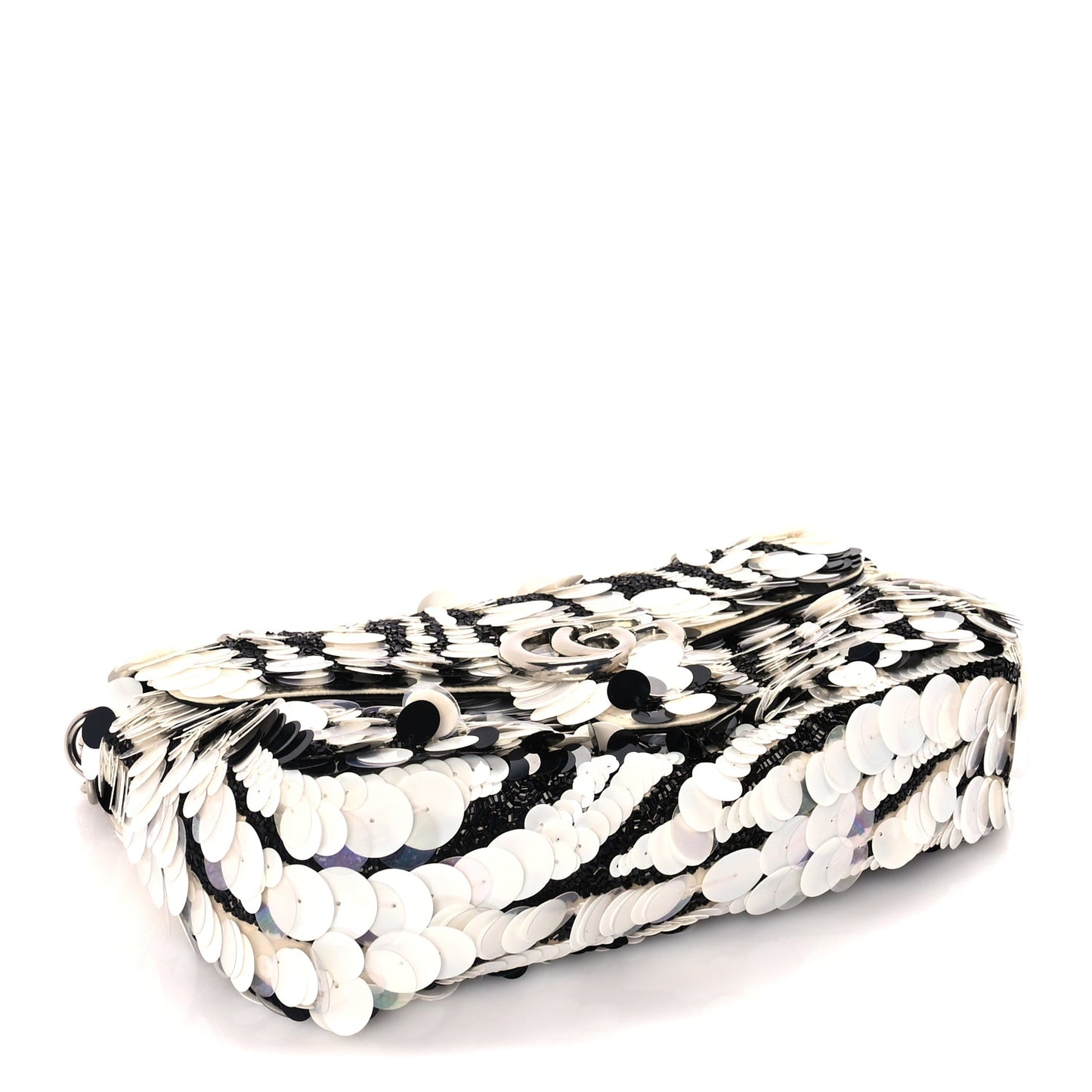 Gucci Satin Sequin Beaded Zebra Small GG Marmont Shoulder Bag  Black White