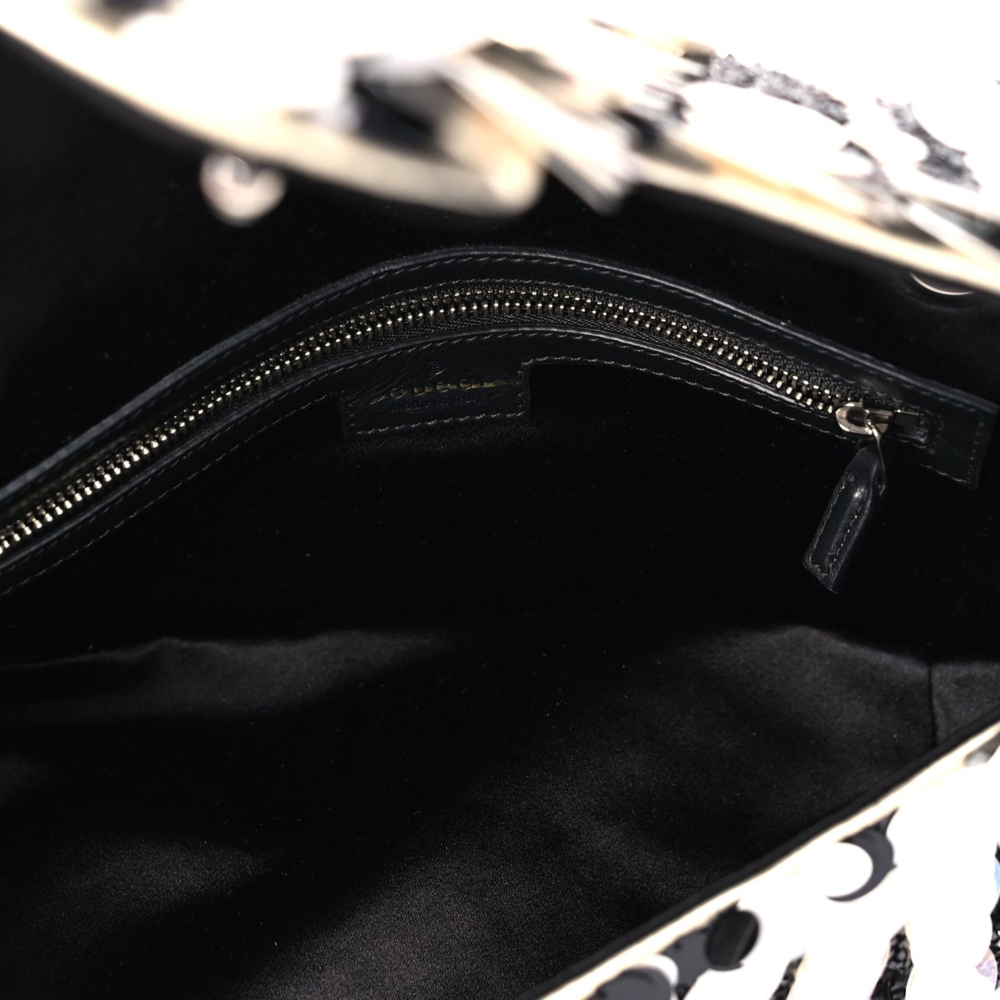 Gucci Satin Sequin Beaded Zebra Small GG Marmont Shoulder Bag  Black White