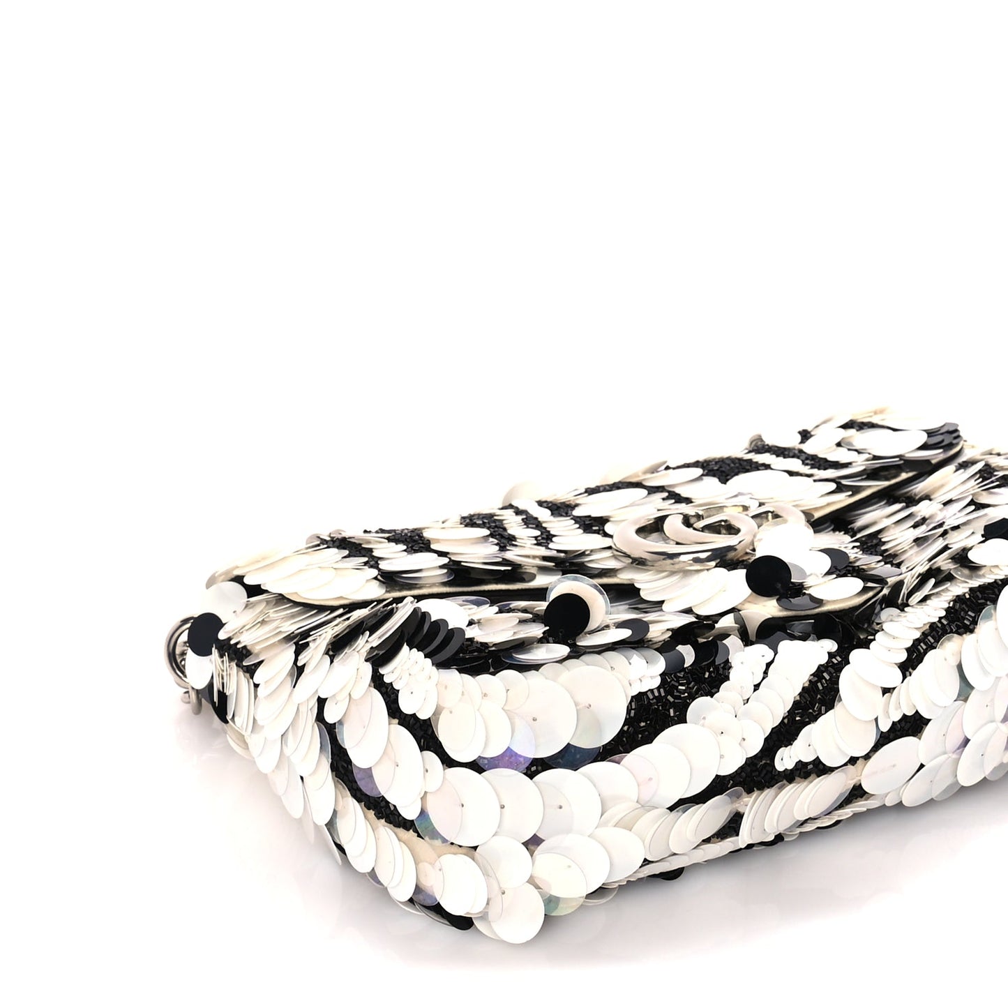 Gucci Satin Sequin Beaded Zebra Small GG Marmont Shoulder Bag  Black White