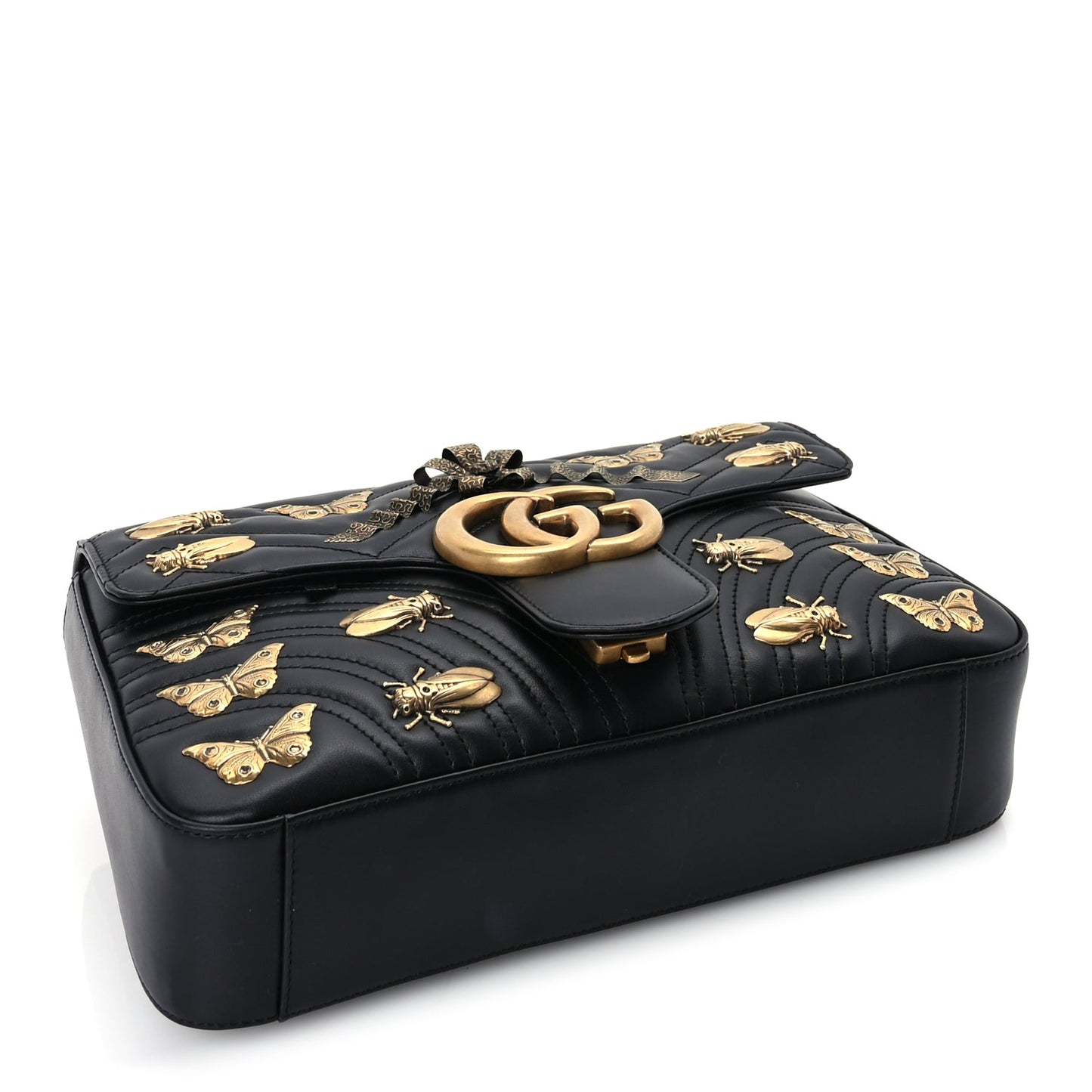 Gucci Calfskin Matelasse Animal Studs Medium GG Marmont Shoulder Bag  Black
