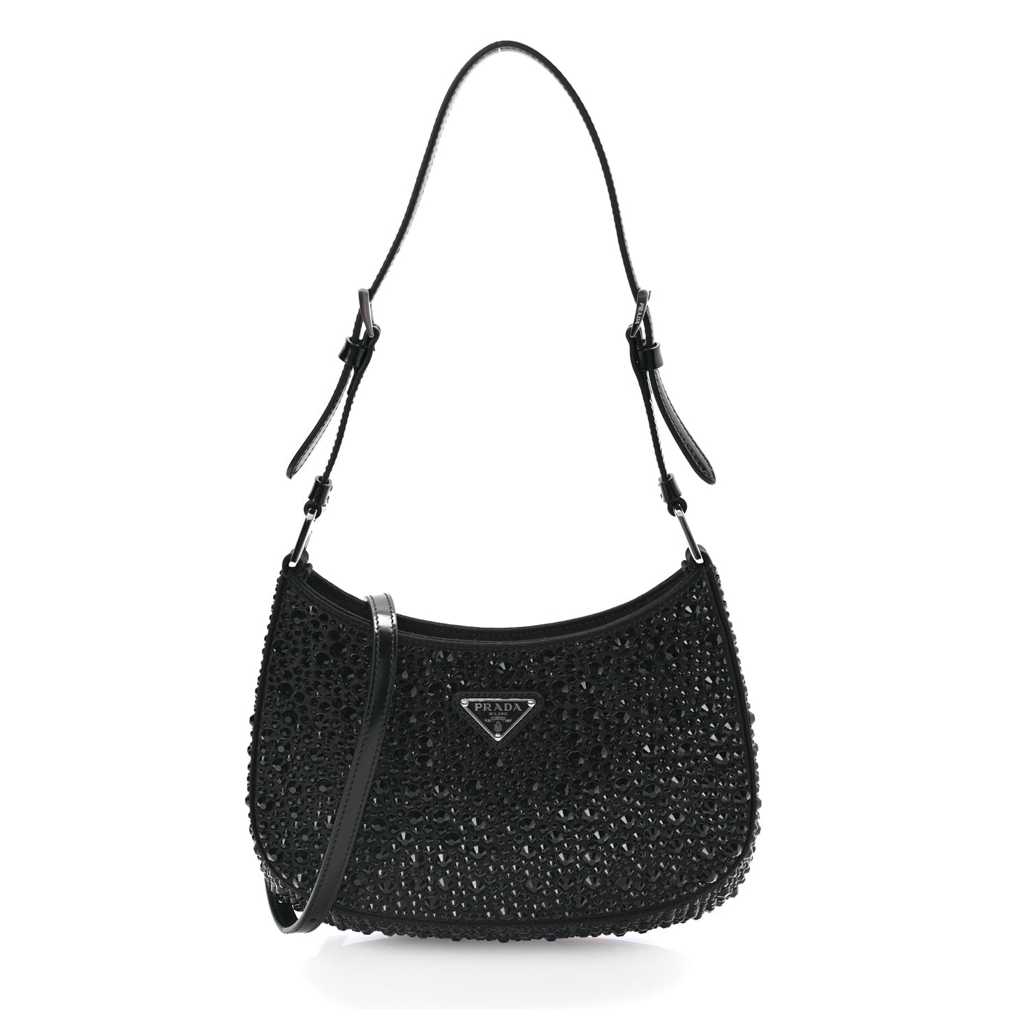 Prada Satin Crystal Cleo Adjustable Strap Shoulder Bag Black