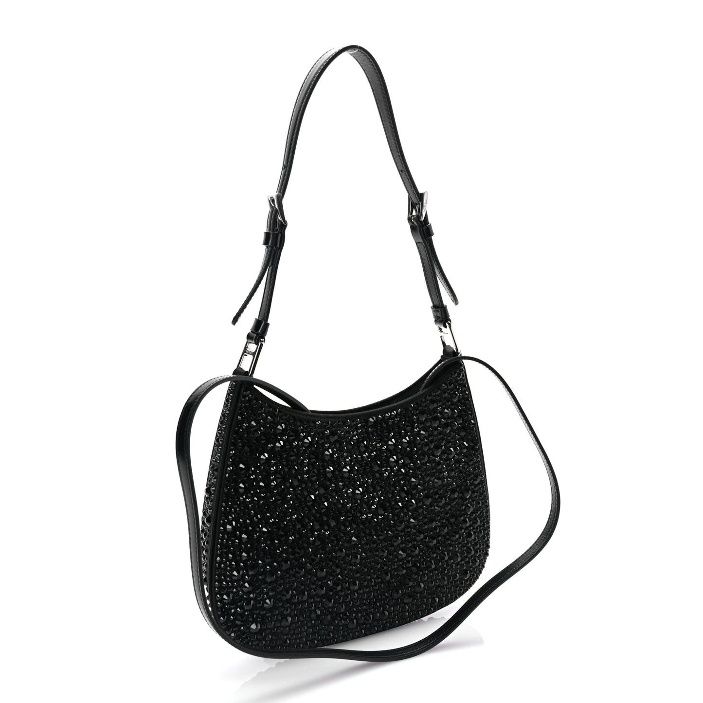 Prada Satin Crystal Cleo Adjustable Strap Shoulder Bag Black