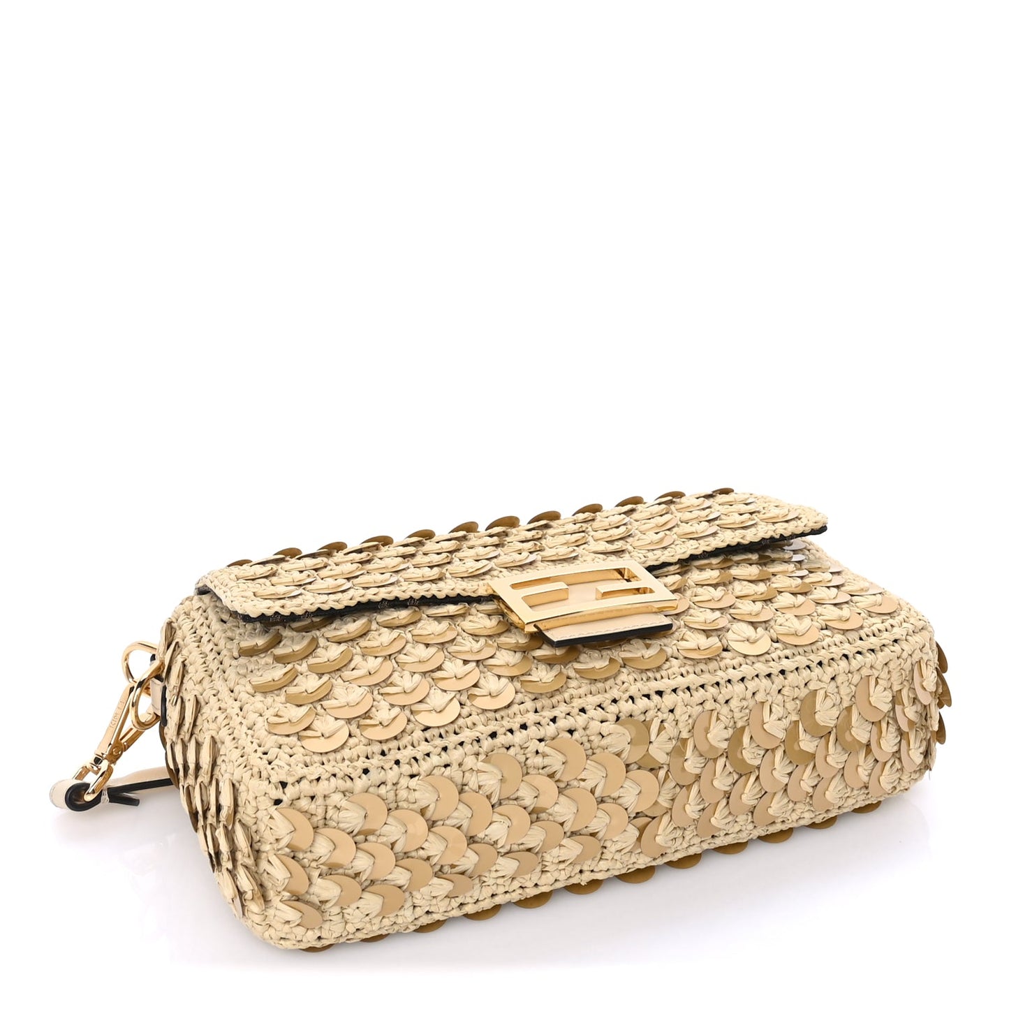 Fendi Sequin Macrame Baguette Beige Gold