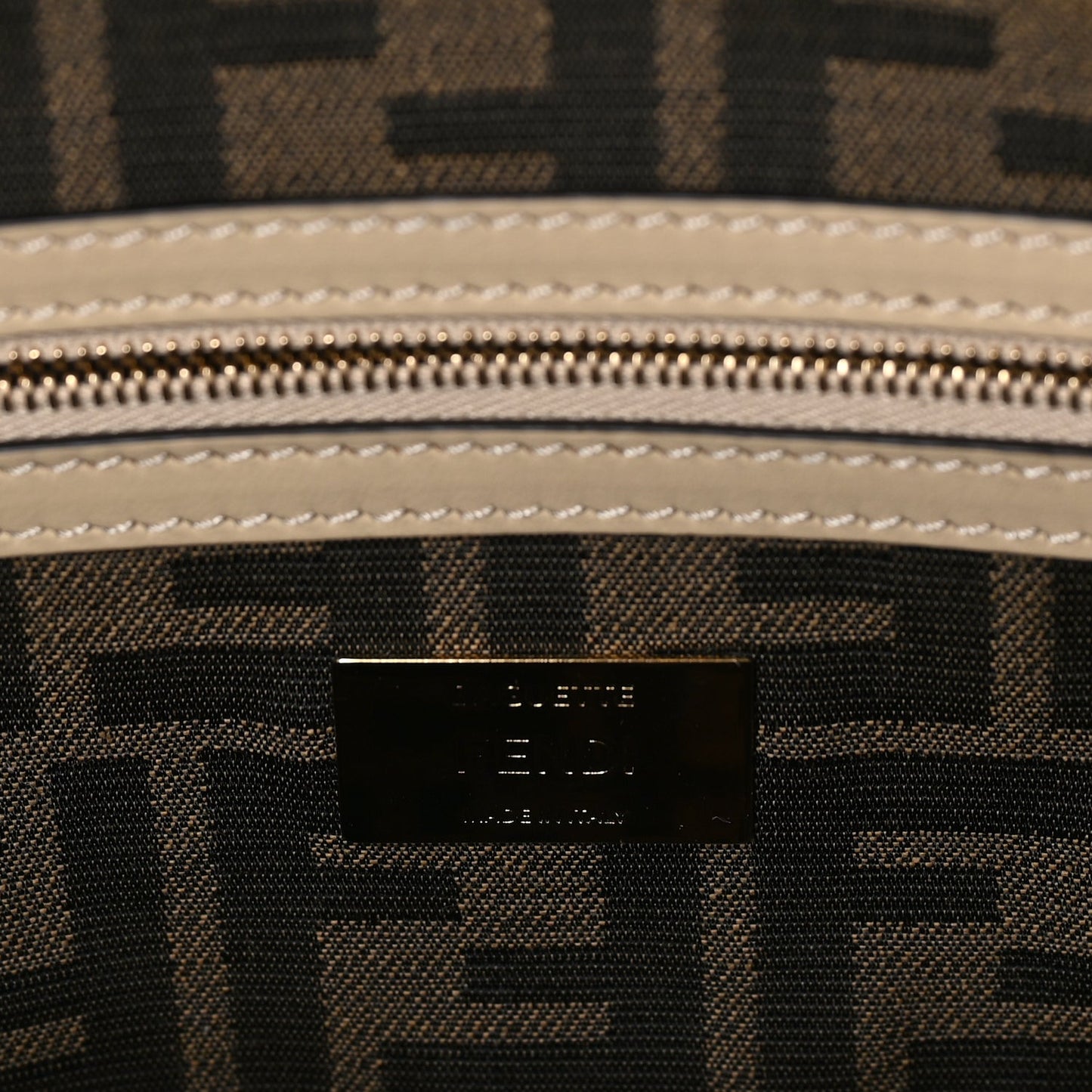 Fendi Sequin Macrame Baguette Beige Gold