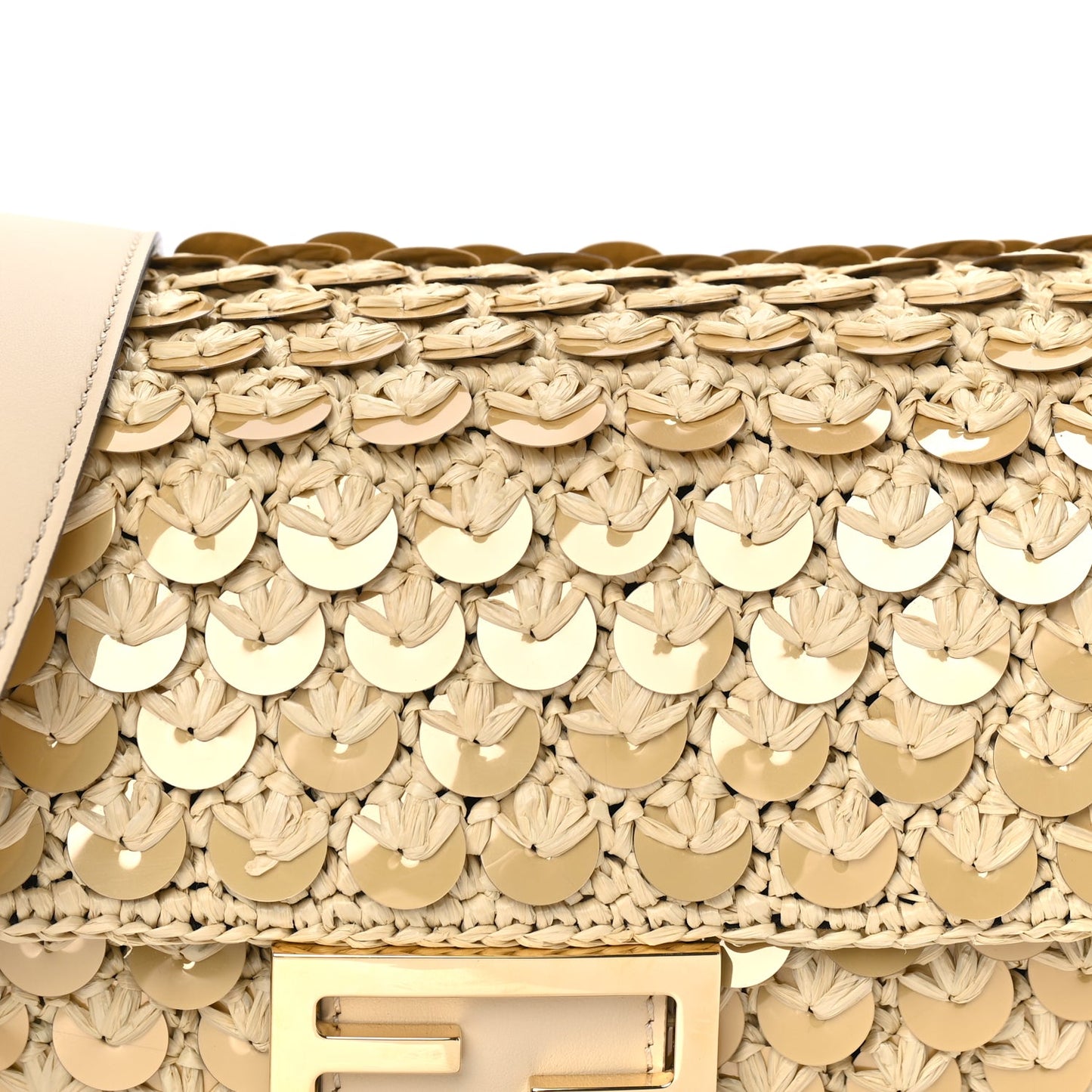 Fendi Sequin Macrame Baguette Beige Gold