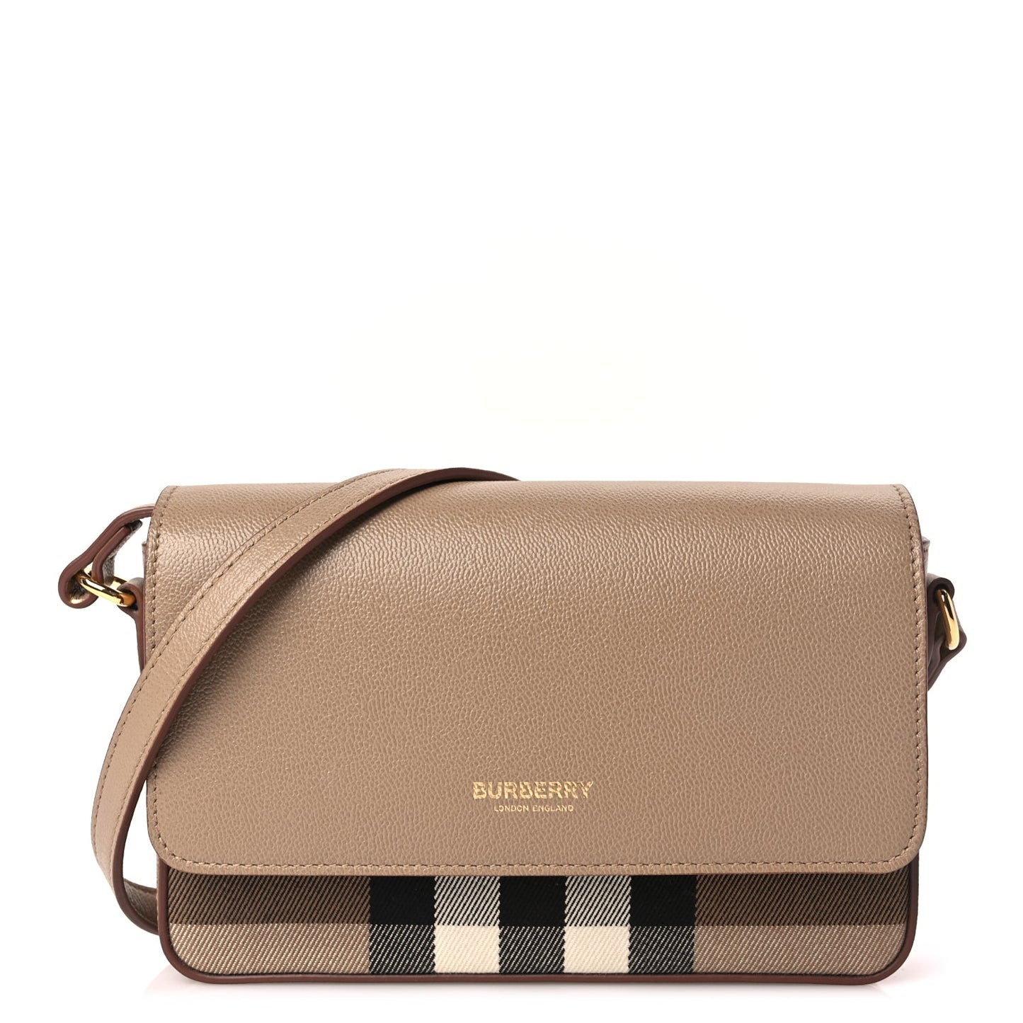Burberry Grained Calfskin House Check Tartan Mix New Hampshire Chestnut Beige