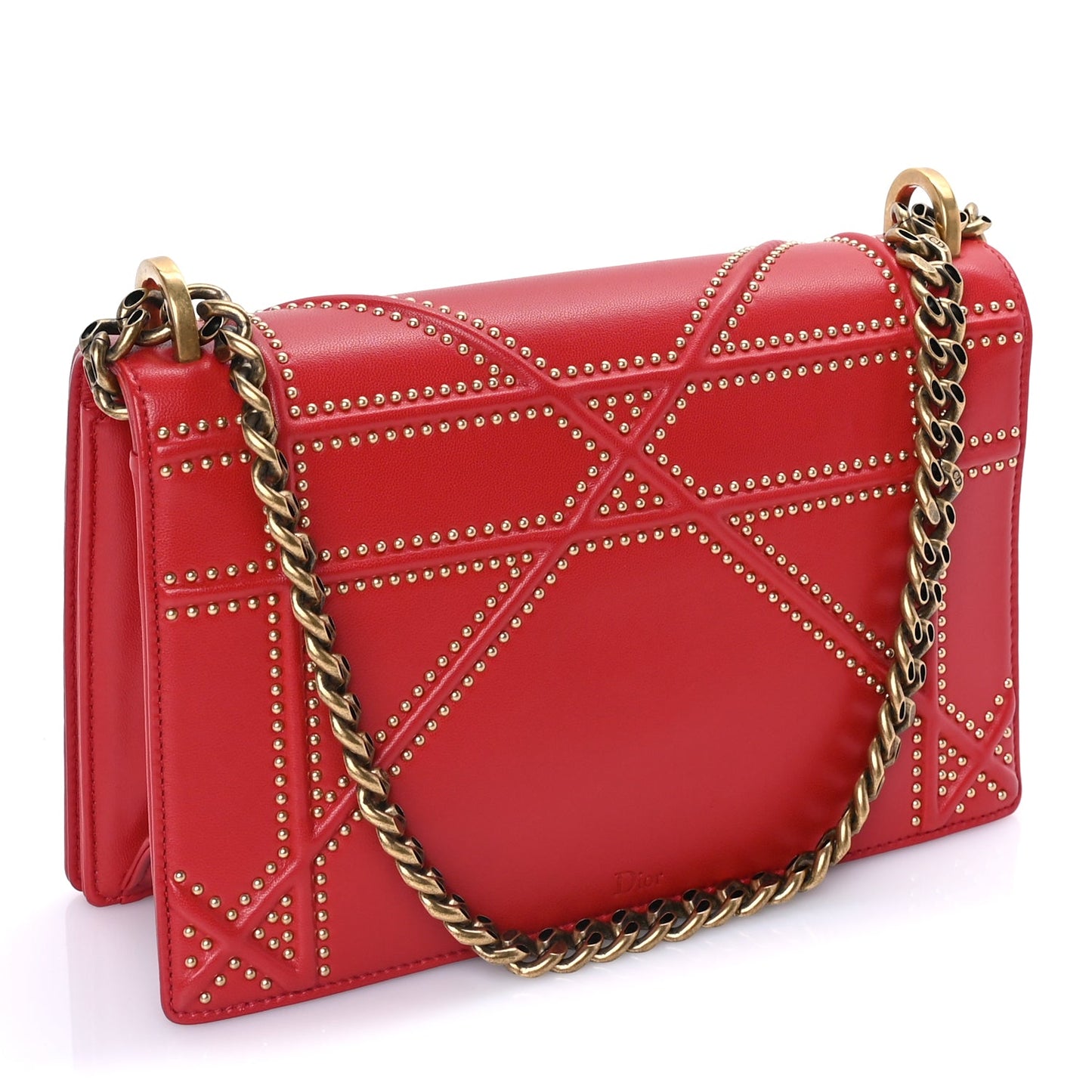 Christian Dior Calfskin Studded Medium Diorama Flap Bag Red Red