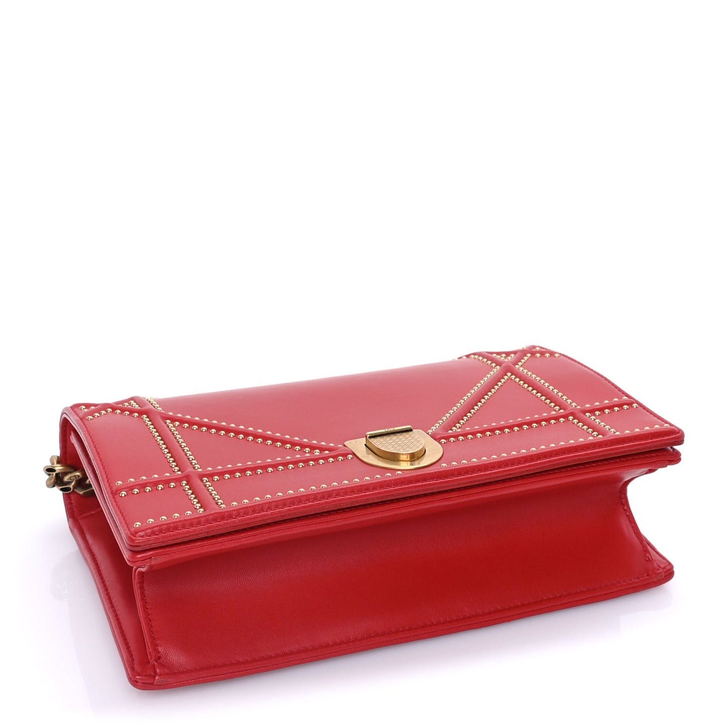 Christian Dior Calfskin Studded Medium Diorama Flap Bag Red Red