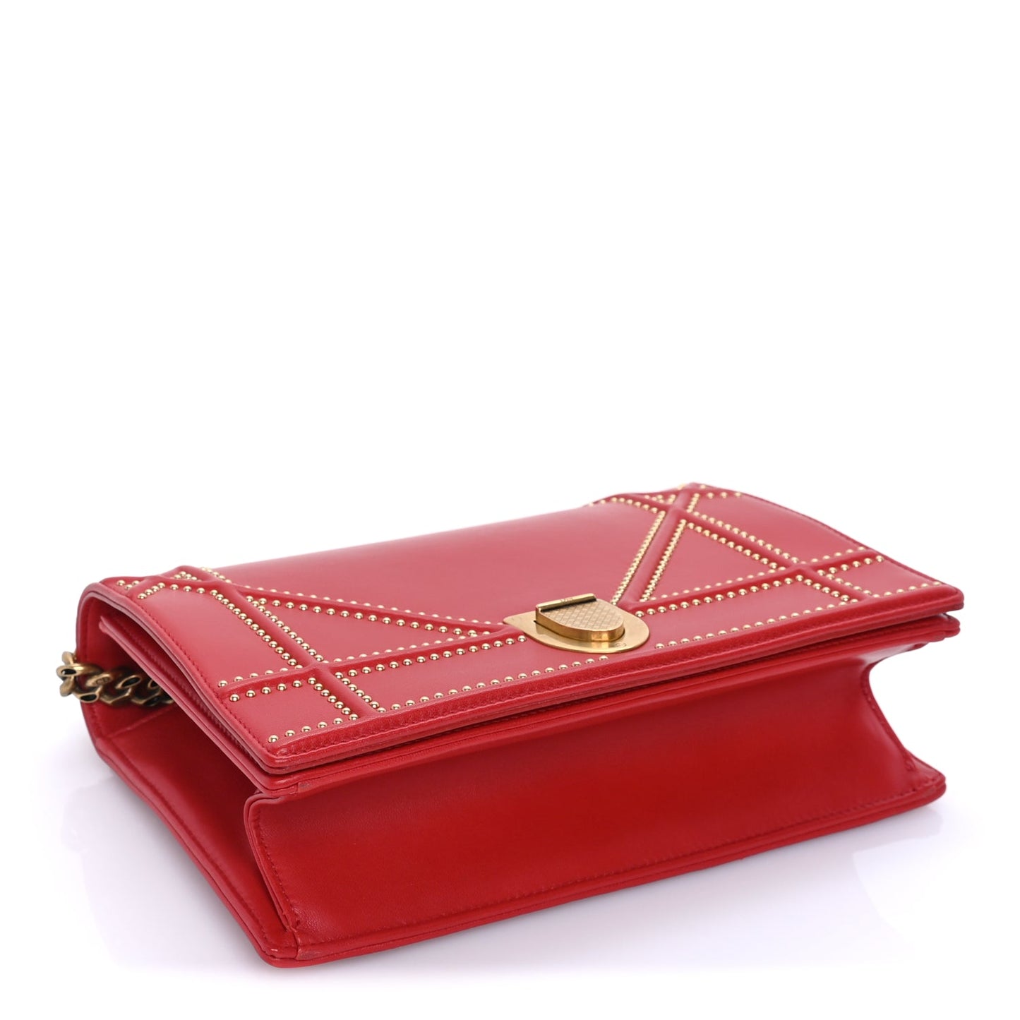 Christian Dior Calfskin Studded Medium Diorama Flap Bag Red Red