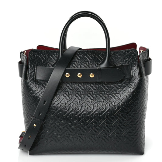 Burberry Calfskin Embossed Monogram Medium Belt Bag  Black