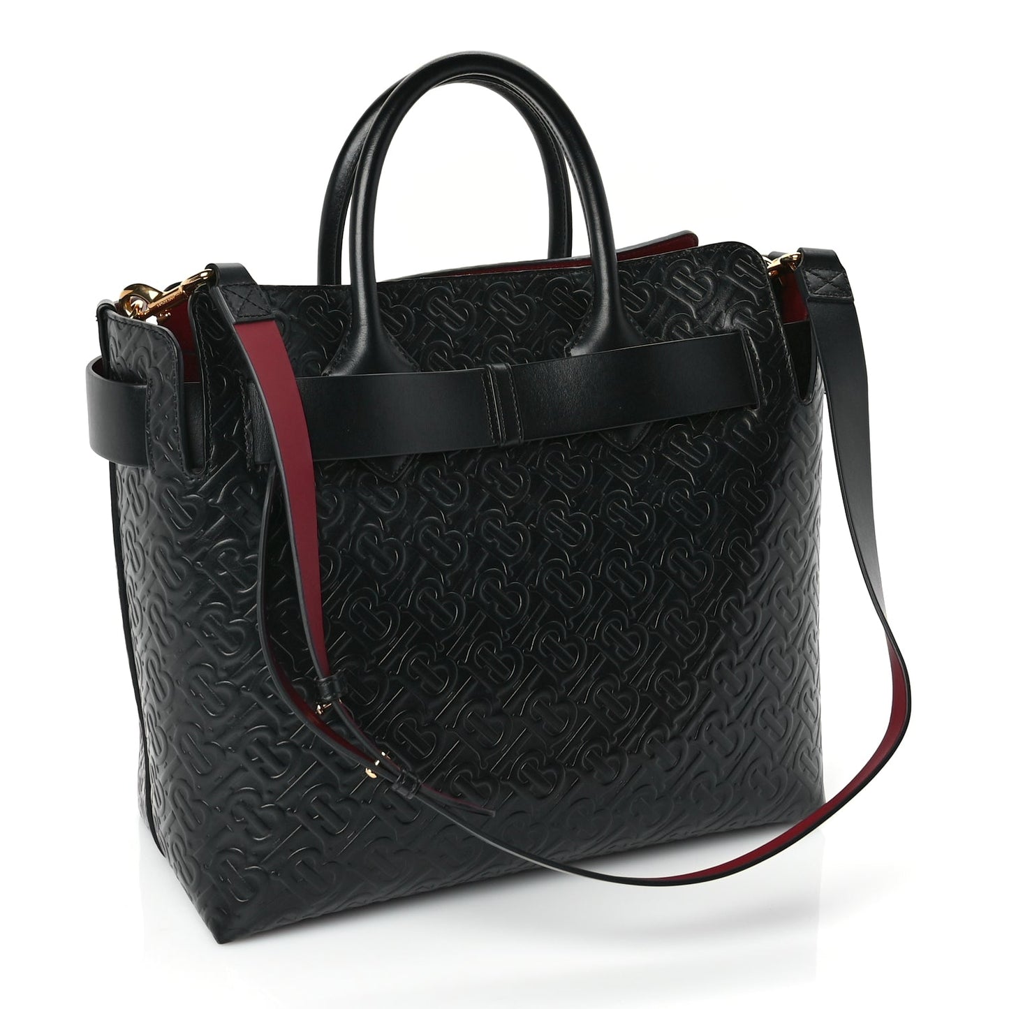 Burberry Calfskin Embossed Monogram Medium Belt Bag  Black