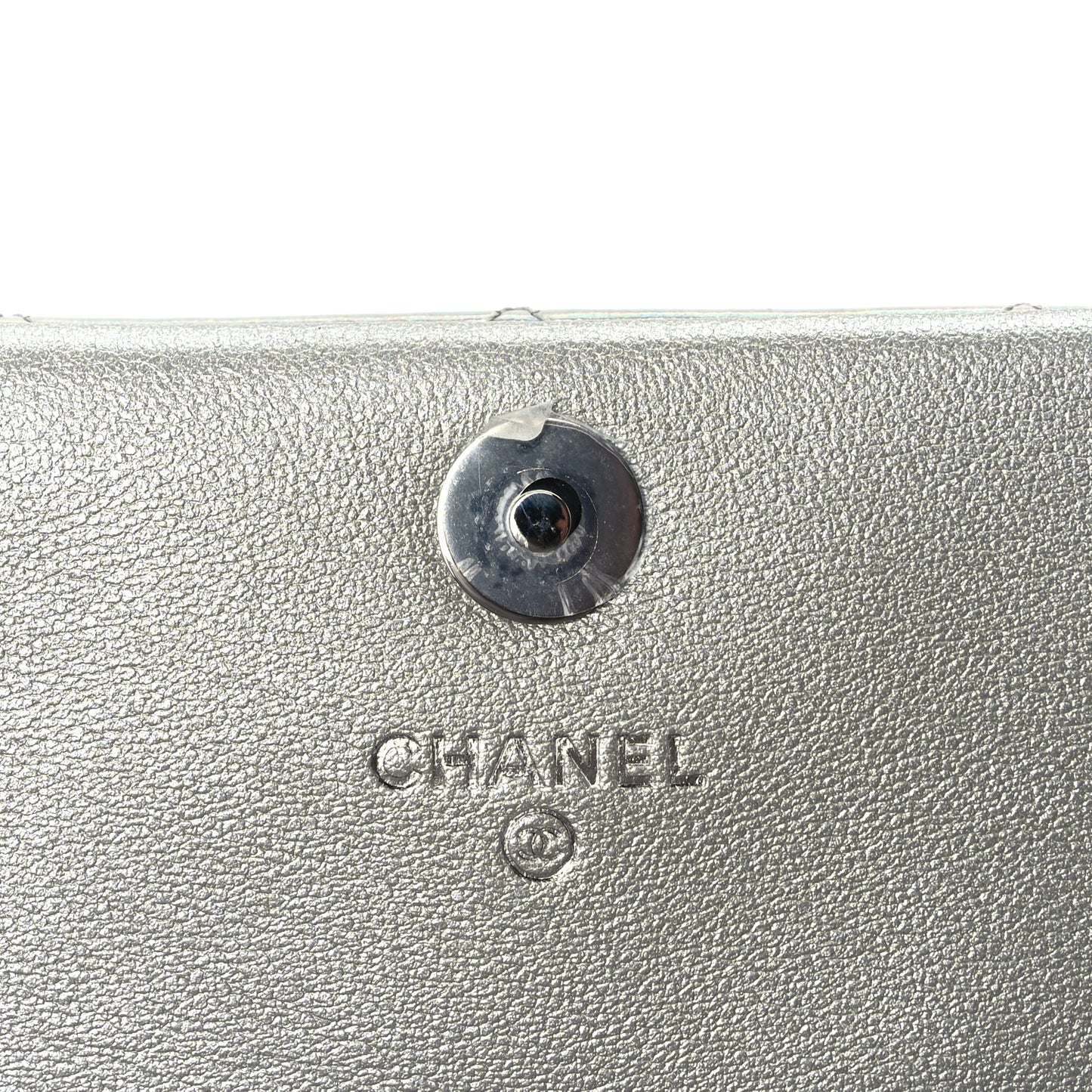 Chanel Iridescent Mirror Goatskin Quilted Clutch With Chain  Silver