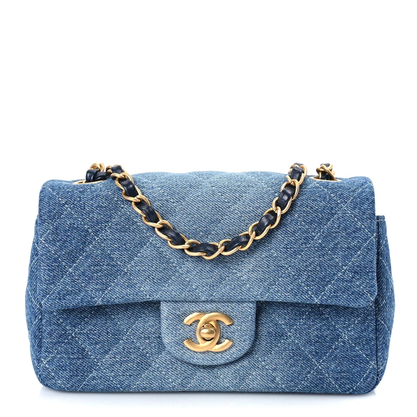 Chanel Washed Denim Quilted Mini Rectangular Flap Blue