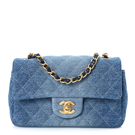 Chanel Washed Denim Quilted Mini Rectangular Flap Blue
