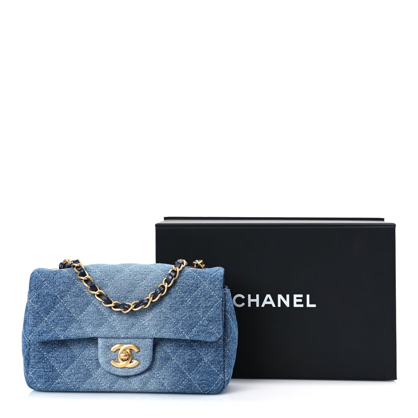 Chanel Washed Denim Quilted Mini Rectangular Flap Blue