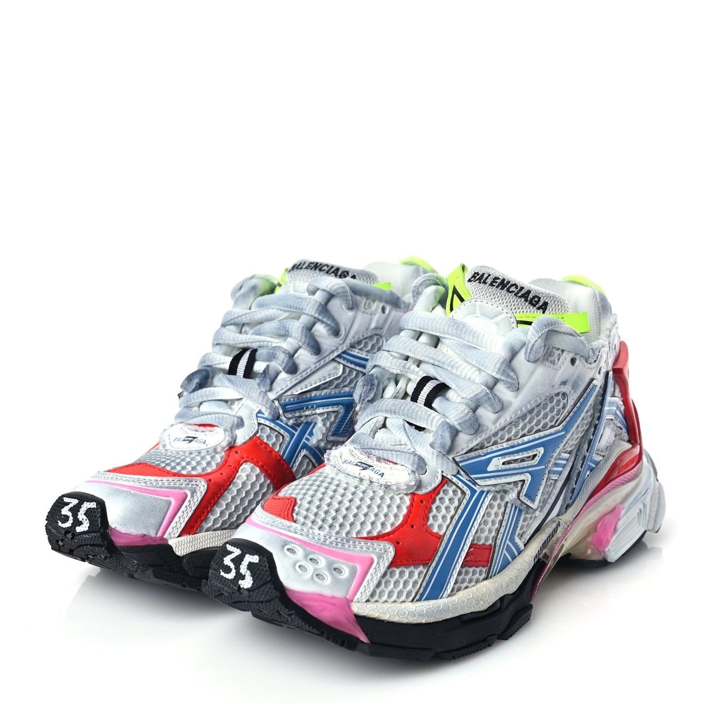Balenciaga Mesh Rubber Womens Runner Sneakers 35 White Red Blue Pink