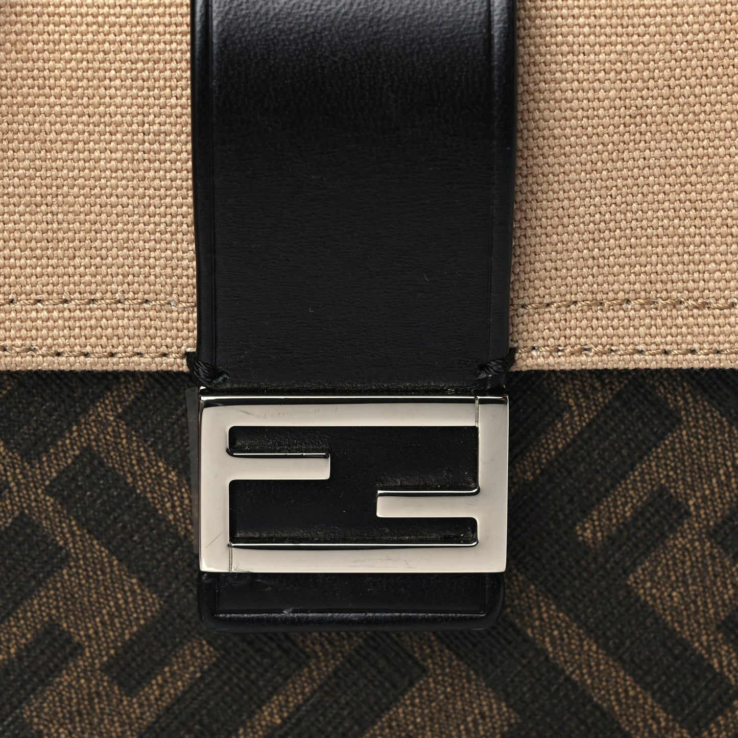 Fendi Glazed Fabric Cotton Vitello King Aura FF 1974 Baguette Belt Pouch Tobacco Moro Sand Black