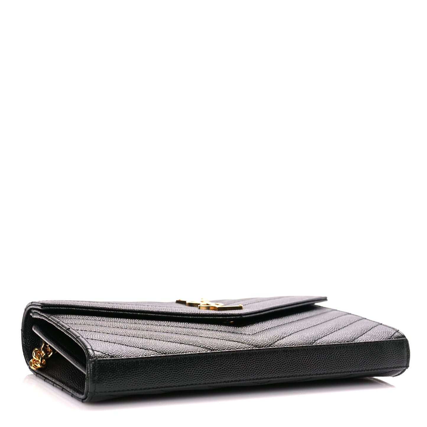 Saint Laurent Grain De Poudre Matelasse Chevron Monogram Chain Wallet Black