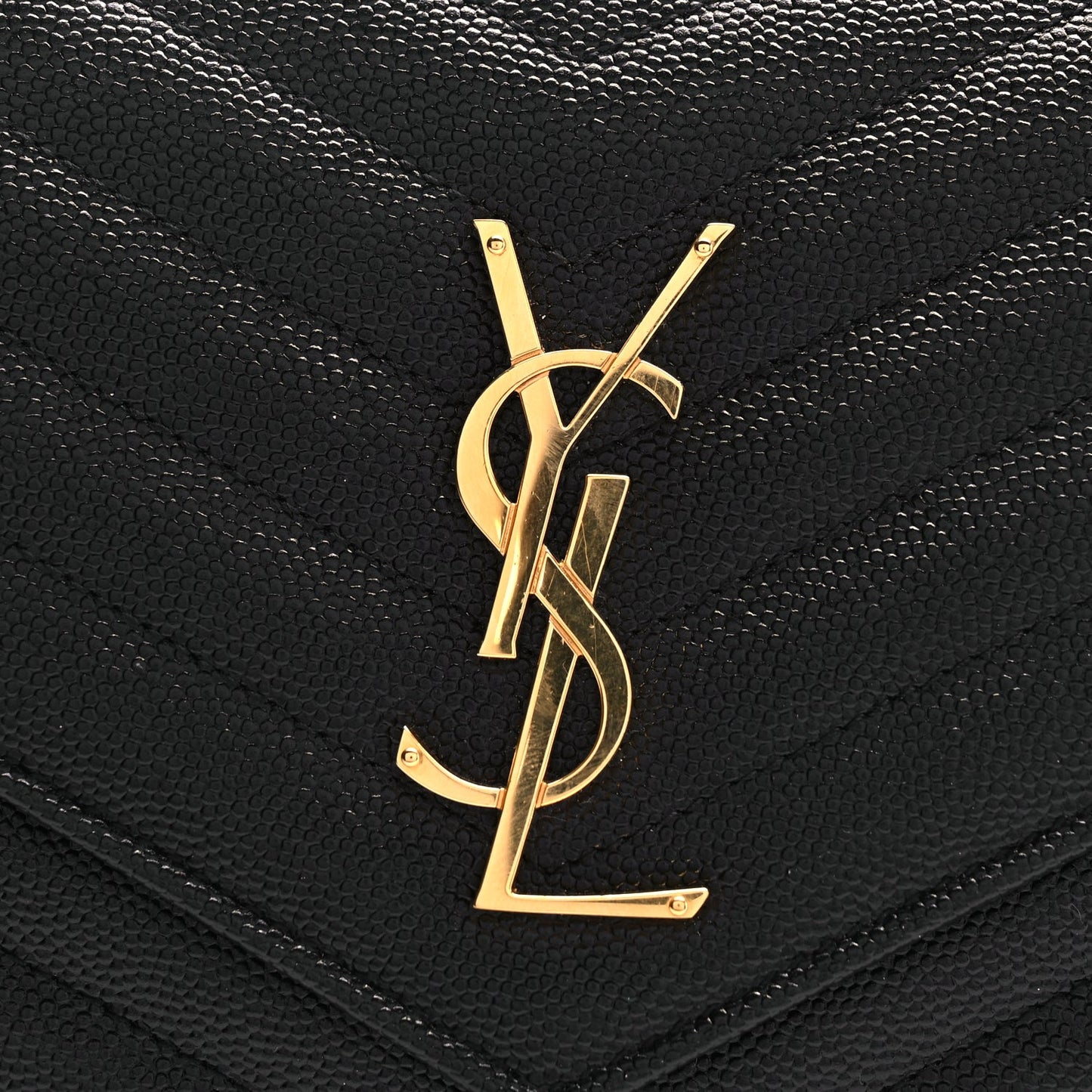 Saint Laurent Grain De Poudre Matelasse Chevron Monogram Chain Wallet Black