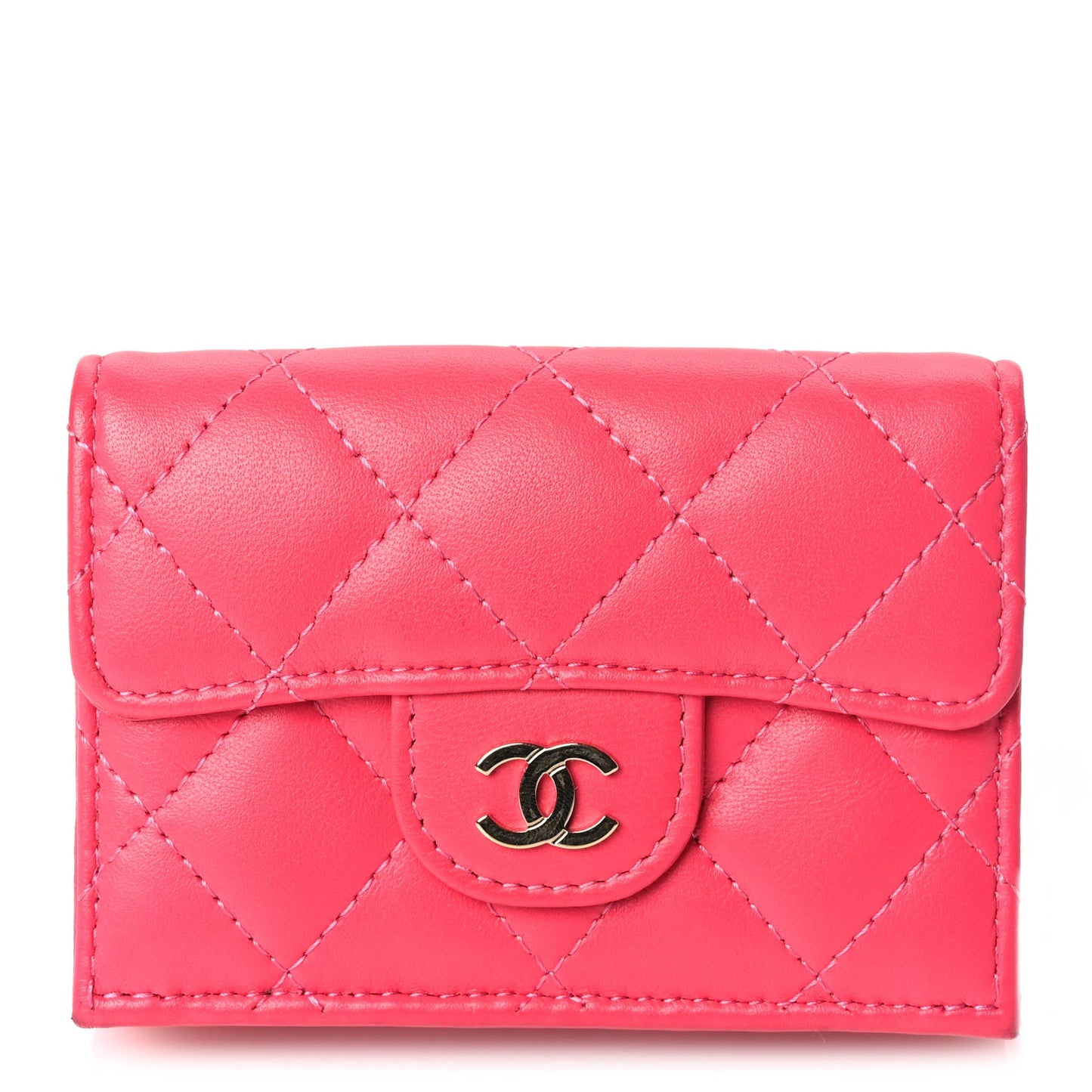 Chanel Lambskin Quilted Tri-Fold Flap Wallet Pink