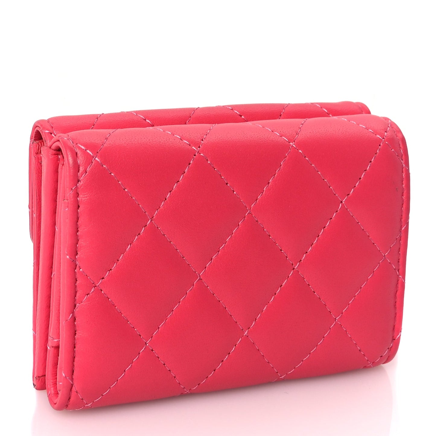 Chanel Lambskin Quilted Tri-Fold Flap Wallet Pink