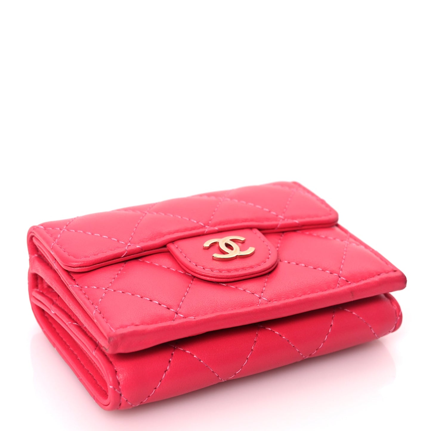 Chanel Lambskin Quilted Tri-Fold Flap Wallet Pink